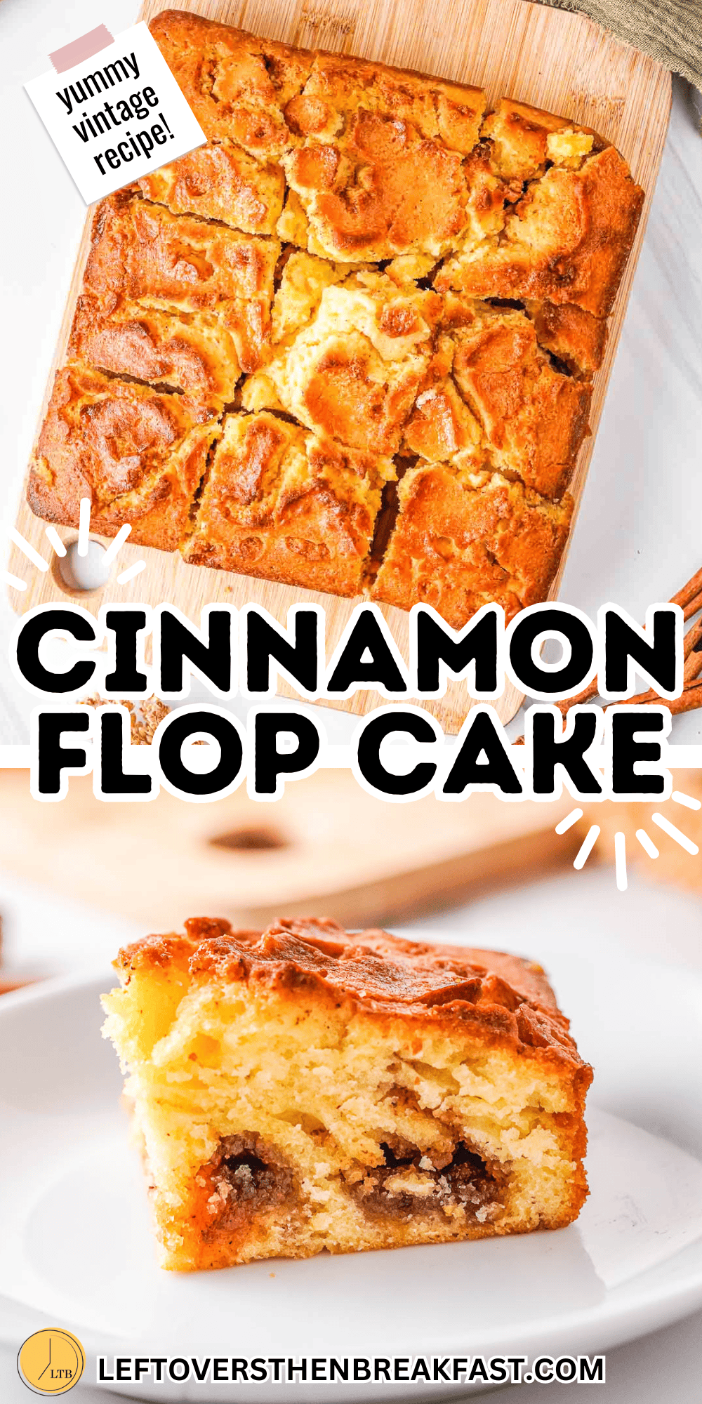 collage of cinnamon flop cake pictures