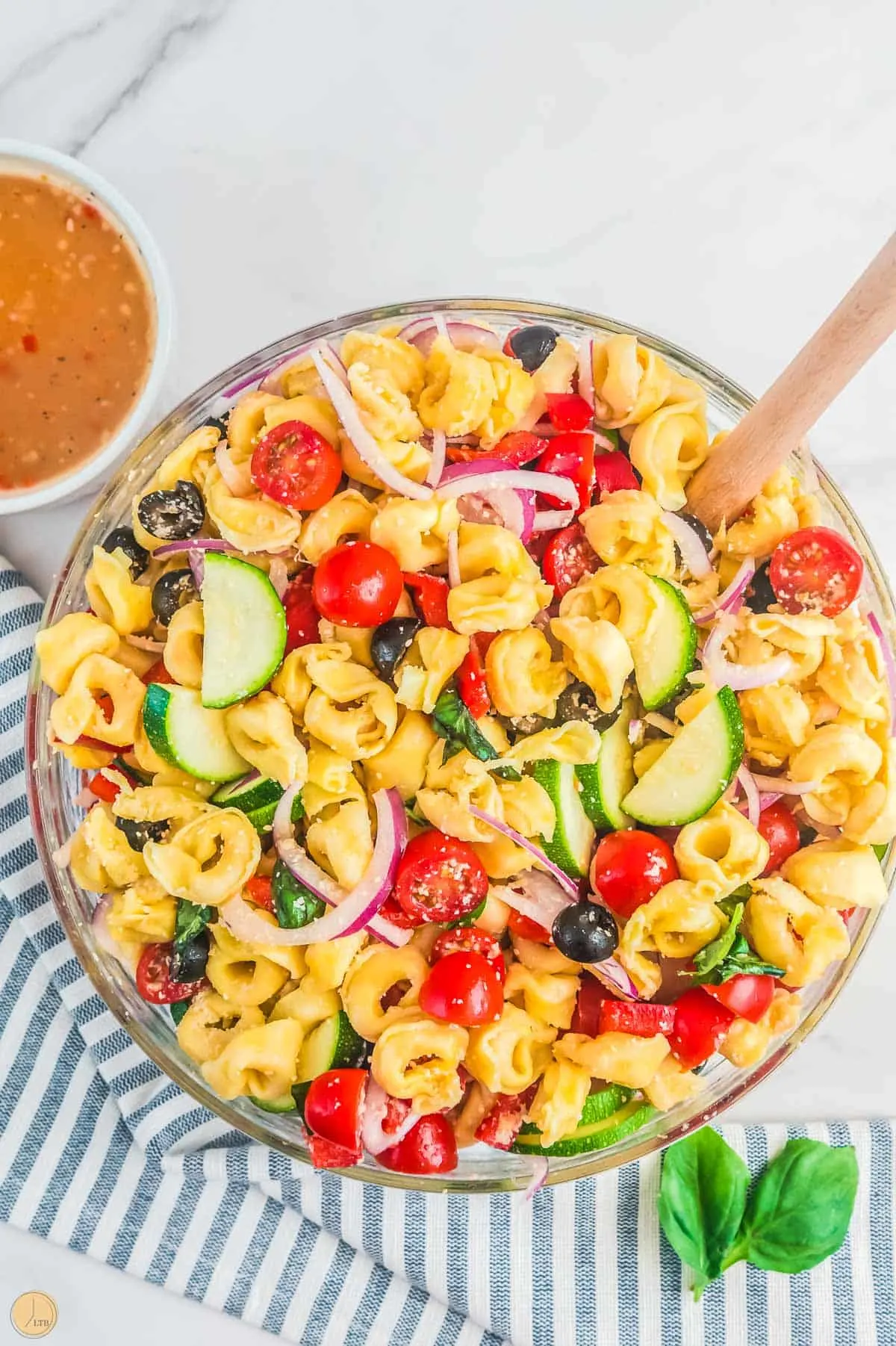 tuscan pasta salad in a bowl