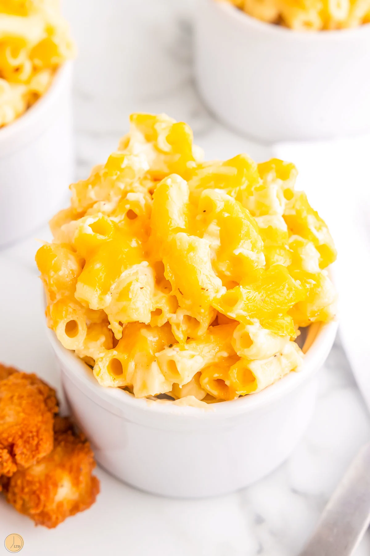 copycat mac and cheese in a white bowl