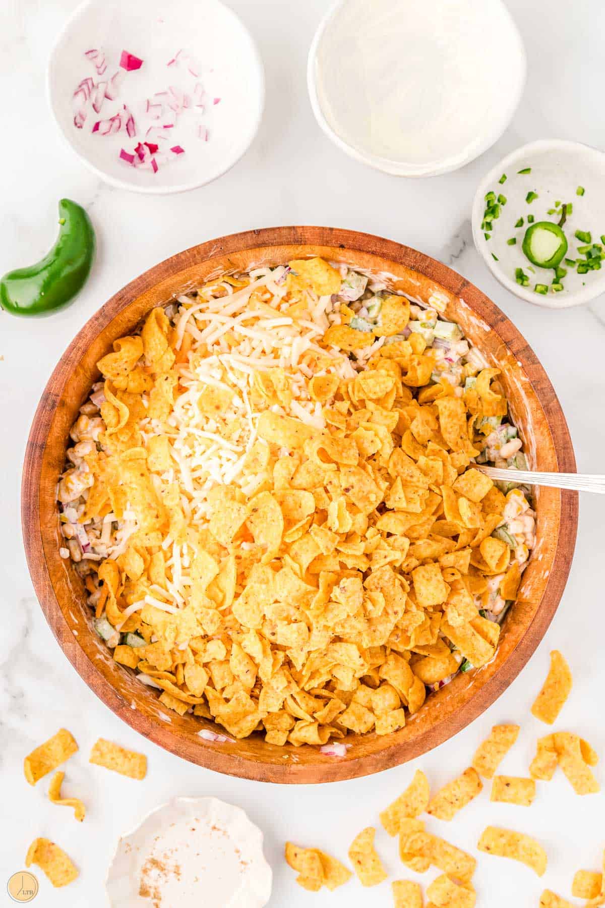 top with cheese and plain fritos