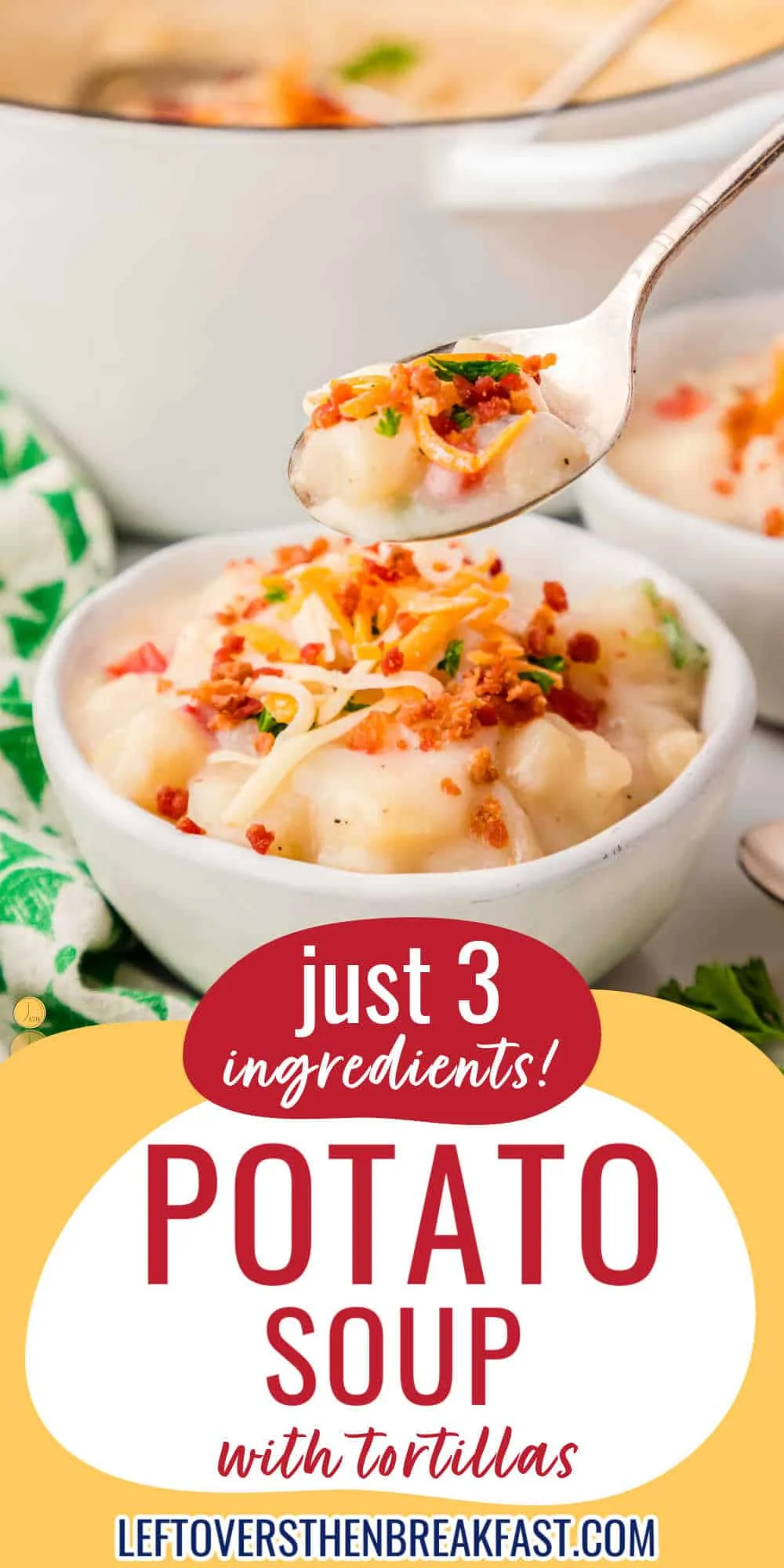 picture of soup on a spoon garnished with cheese and bacon