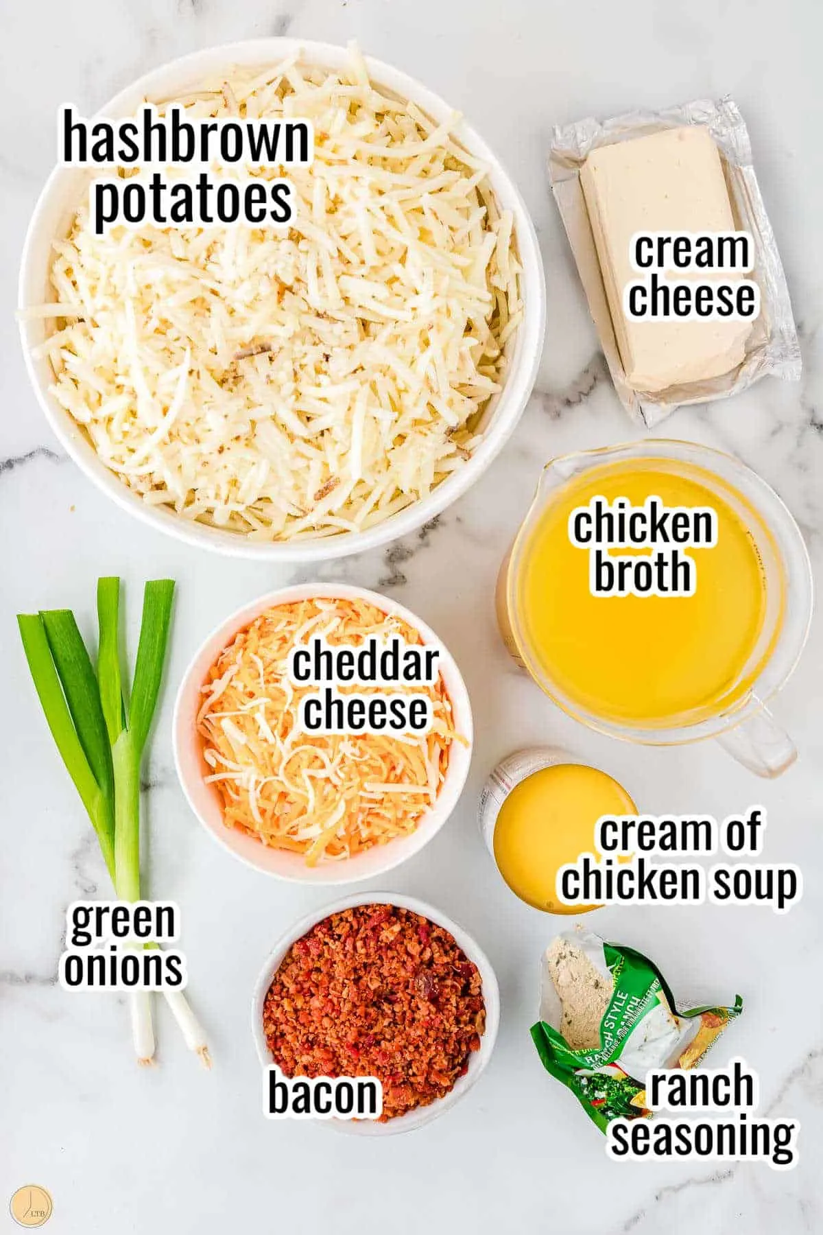 ingredients for potato soup in individual bowls