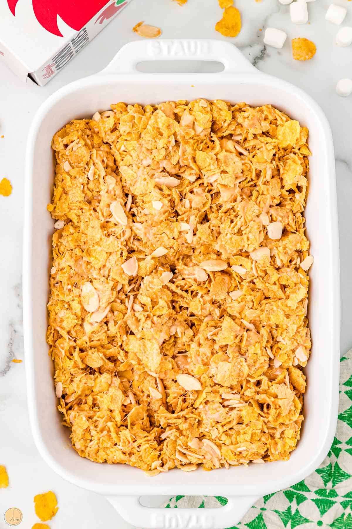 cornflake bars pressed into a pan