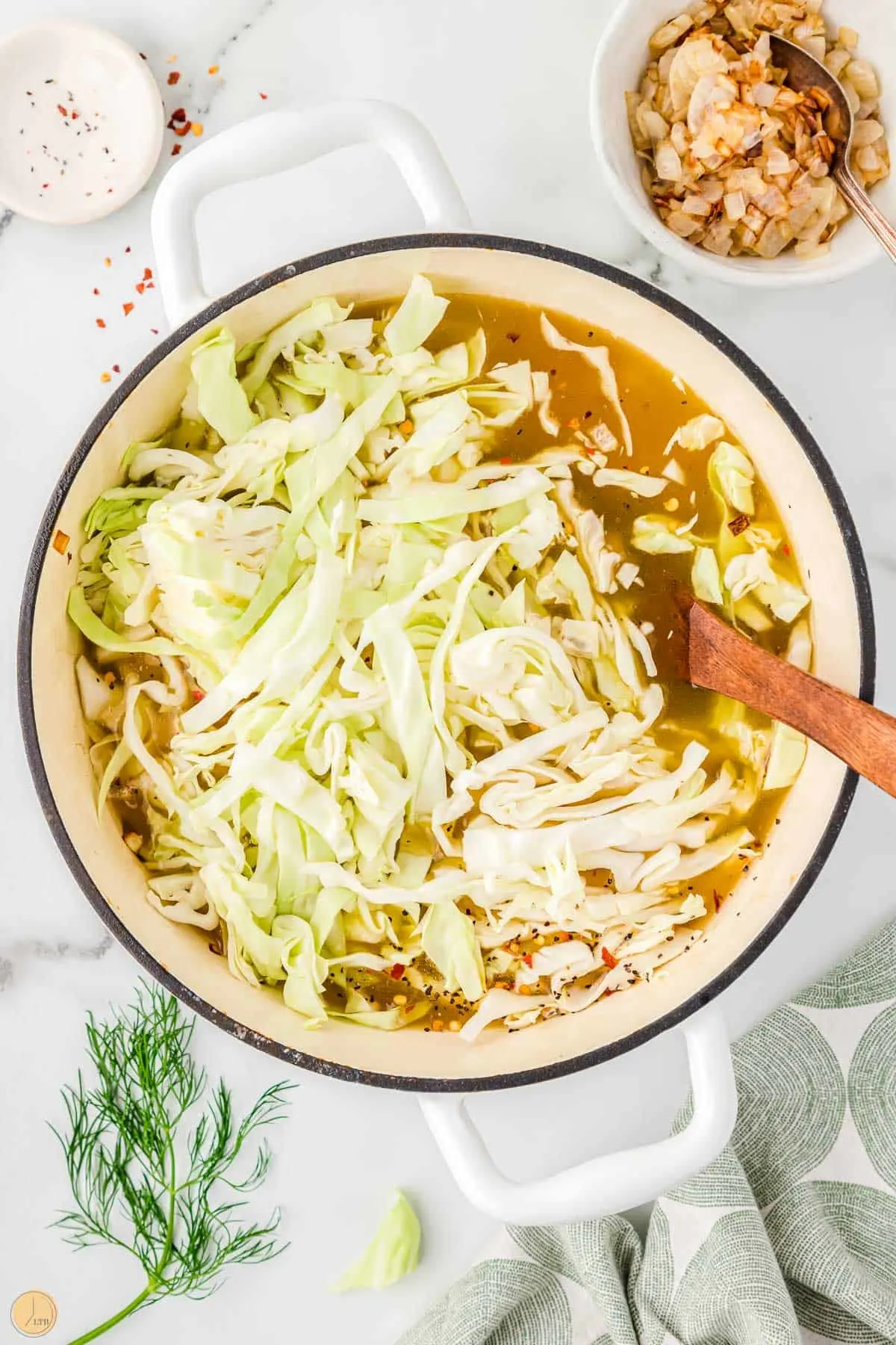 cabbage in a pot with broth