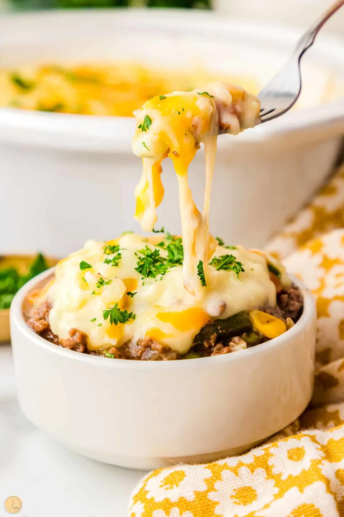 fork eating shepherd's pie