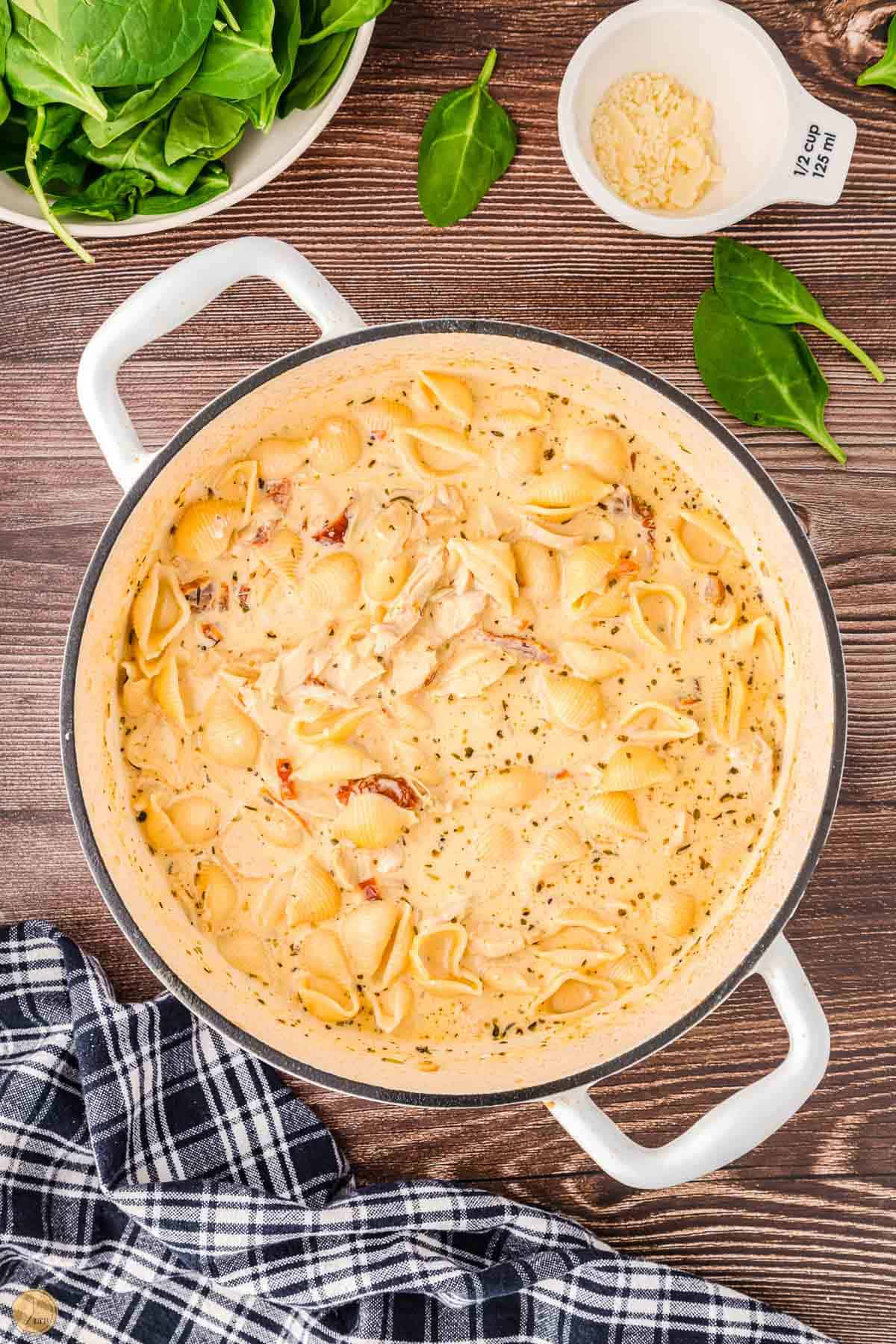 tender pasta shells in a creamy sauce