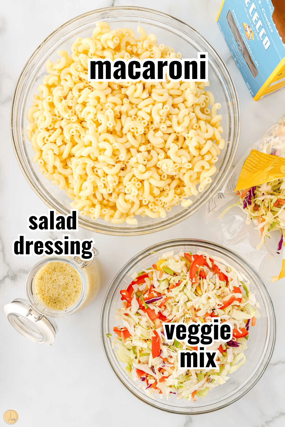 simple ingredients for a homemade macaroni salad