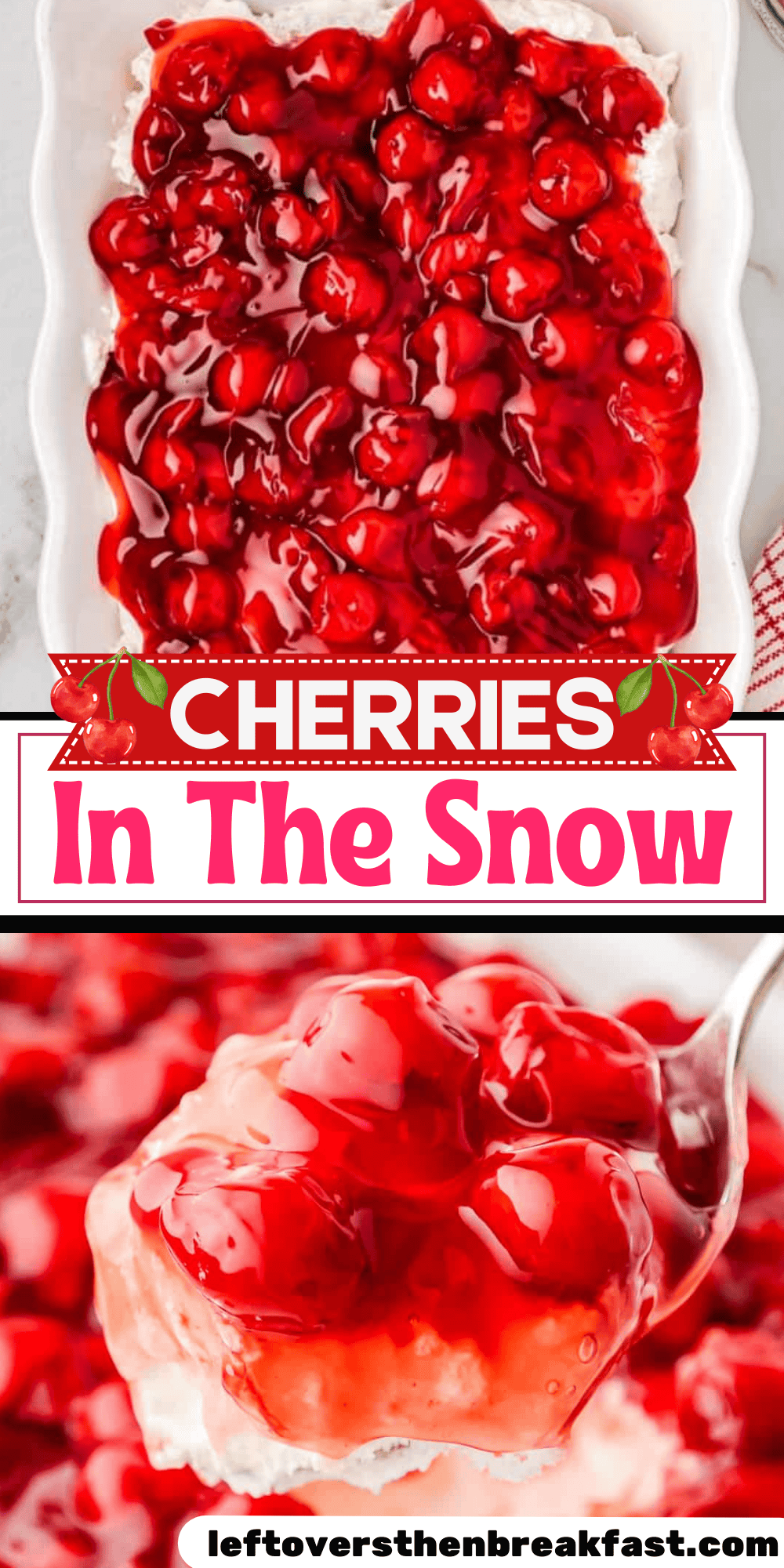 Pinterest pin image for cherries in the snow recipe