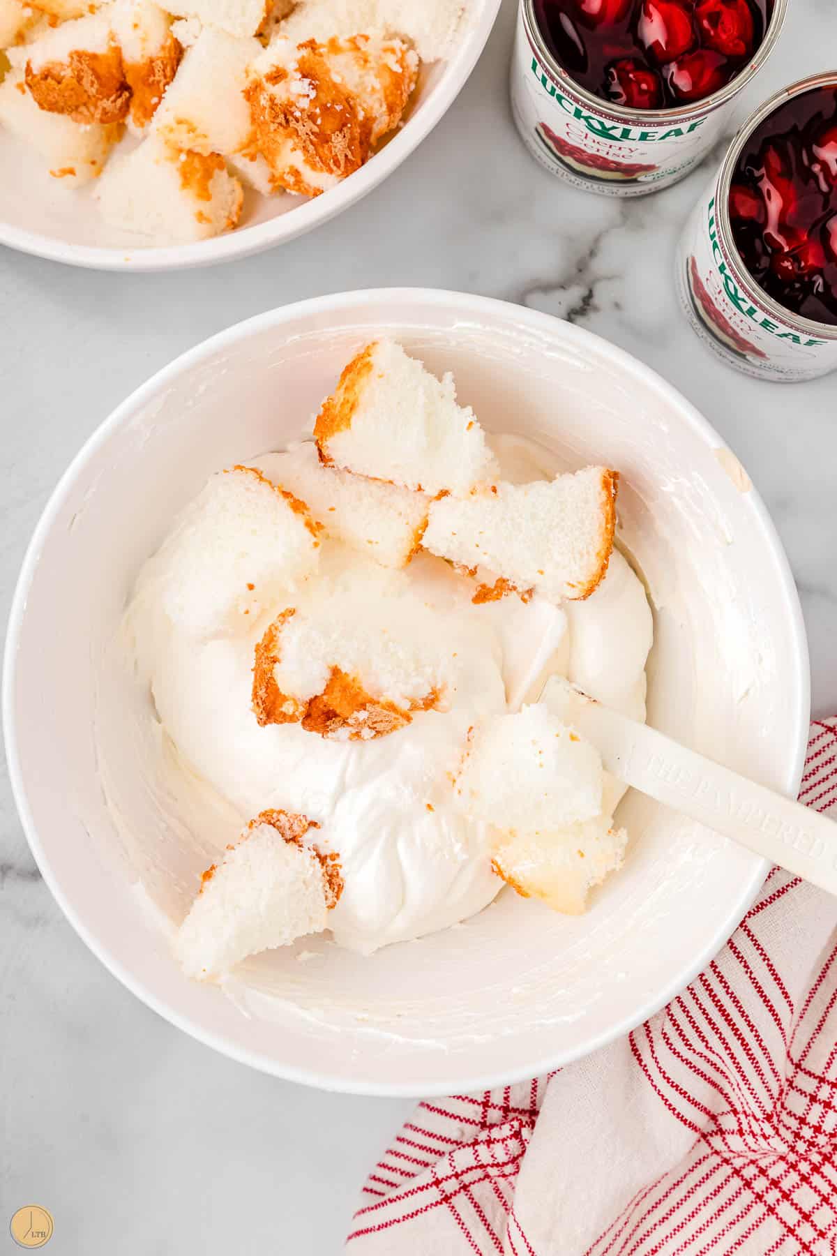 angel food cake pieces in a bowl