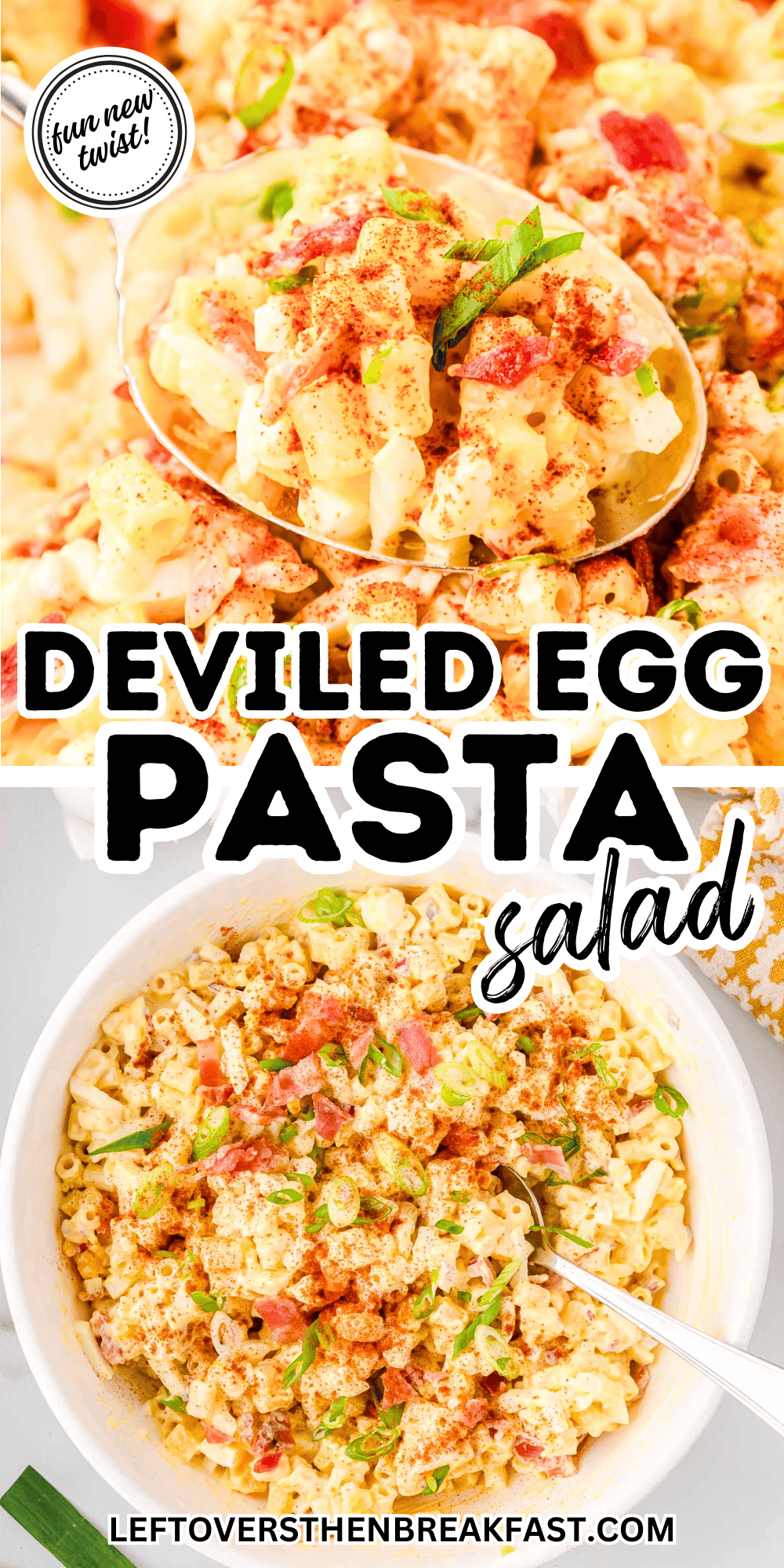 collage of deviled egg pasta salad recipe pictures