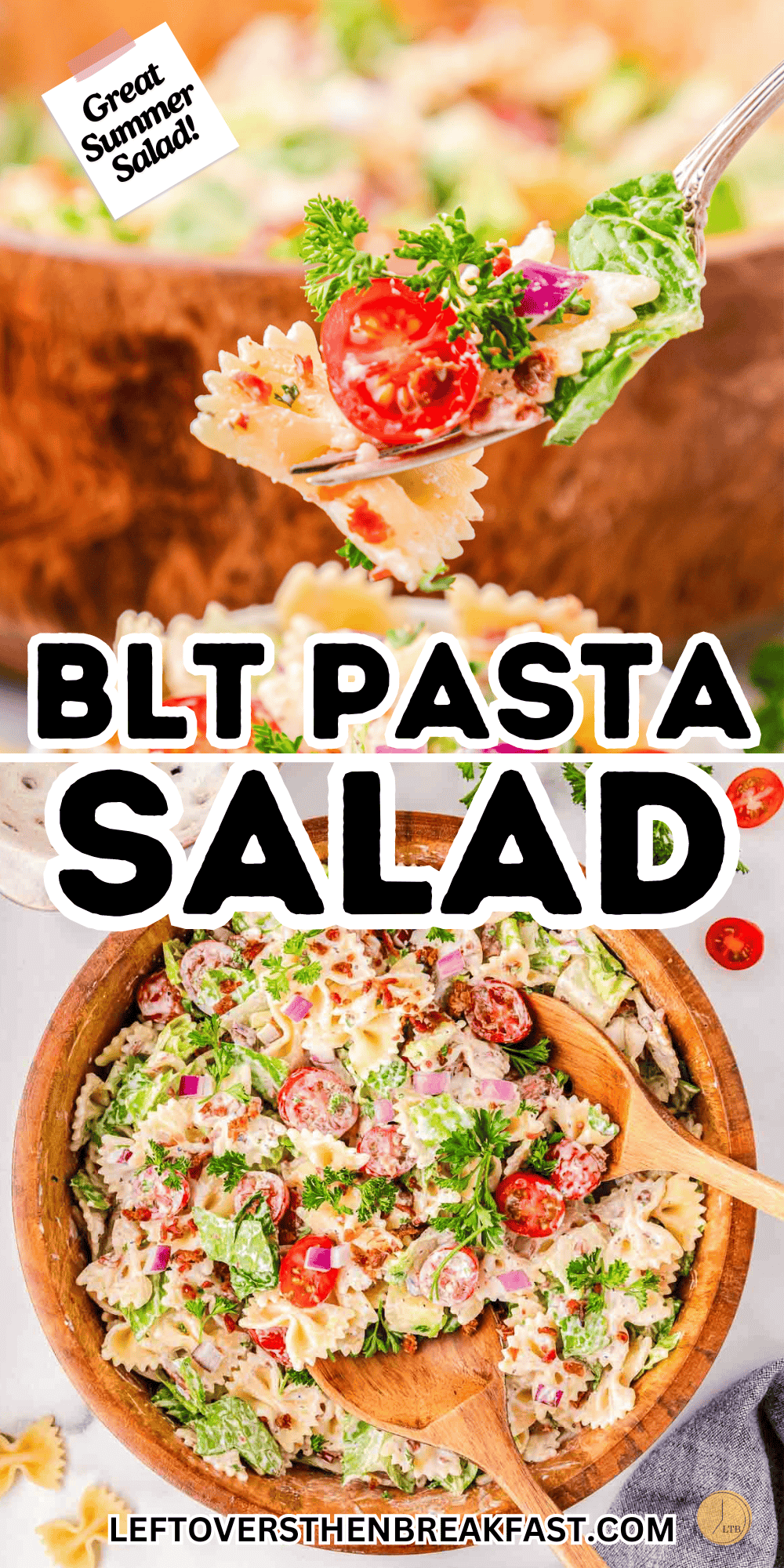collage of blt pasta salad pictures with recipe name in text