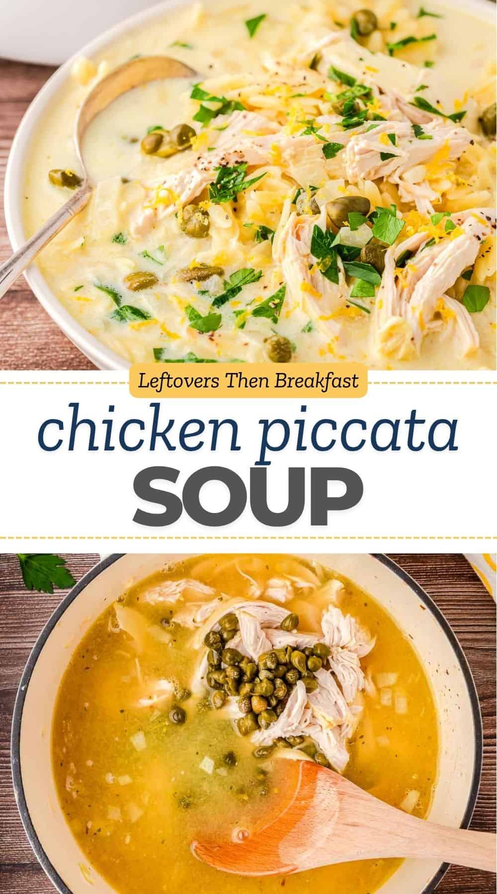 Pinterest pin image for chicken piccata soup recipe