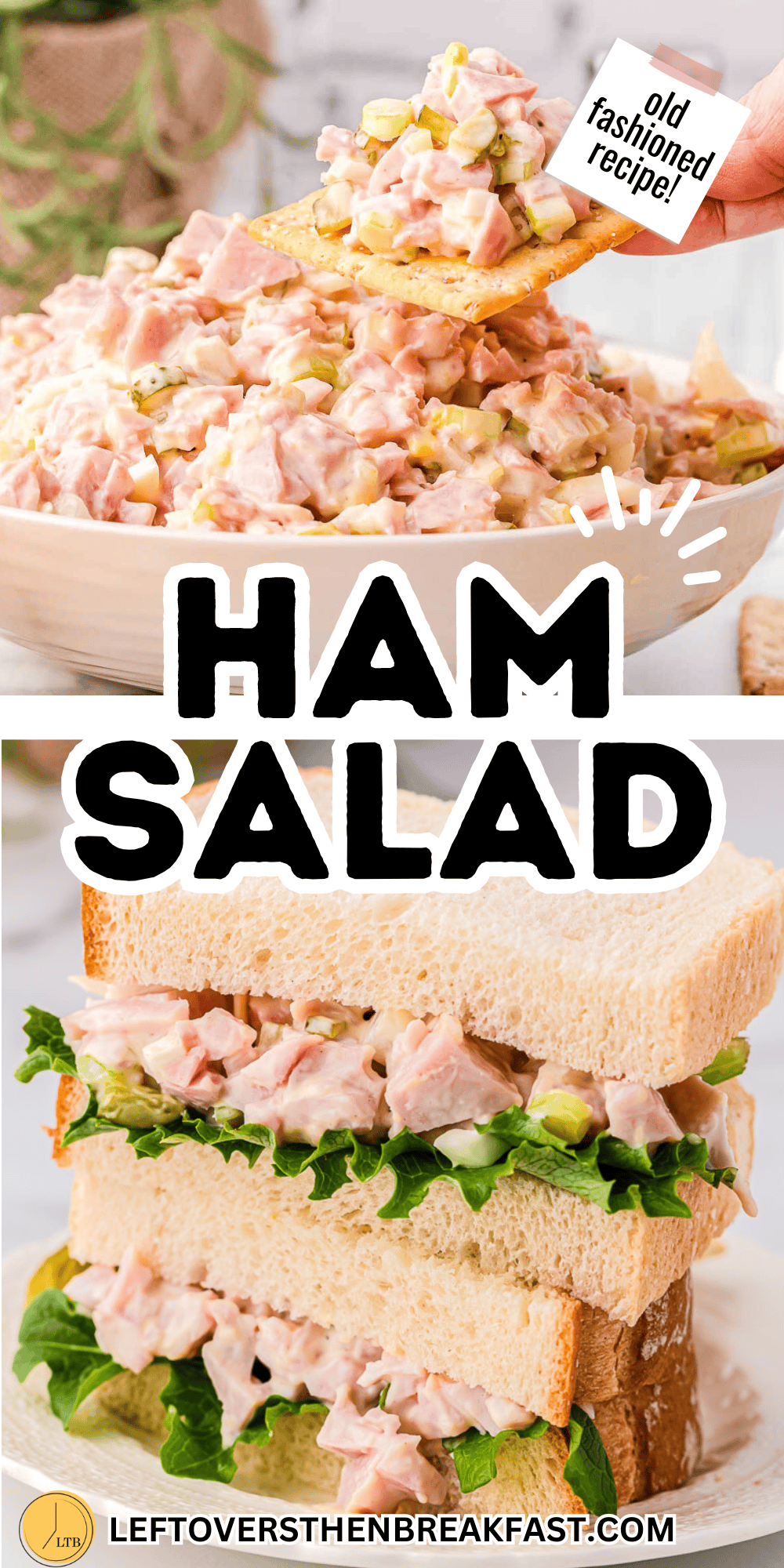 stack of ham salad sandwiches collage