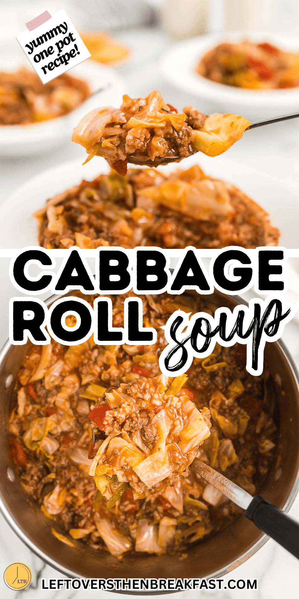 collage of cabbage roll soup