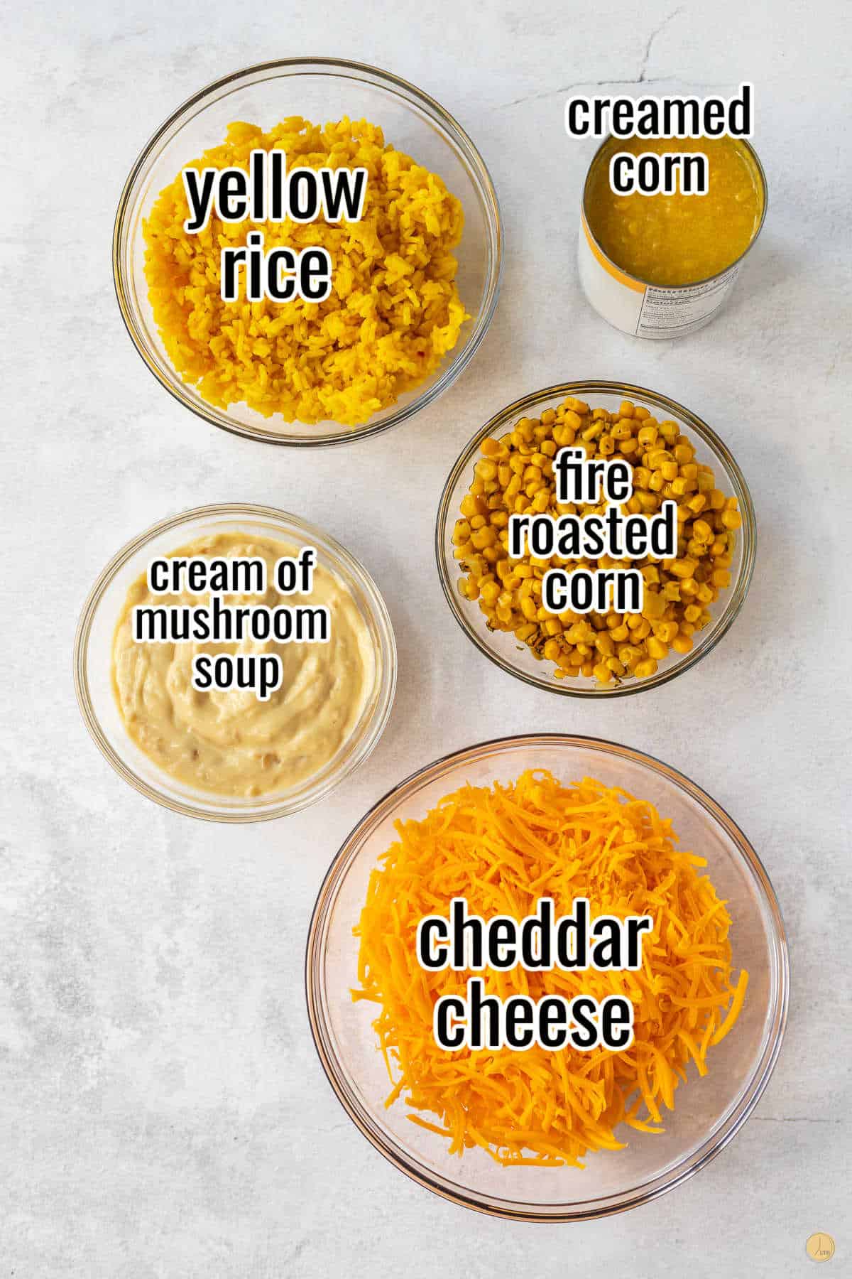 labeled bowls of ingredients