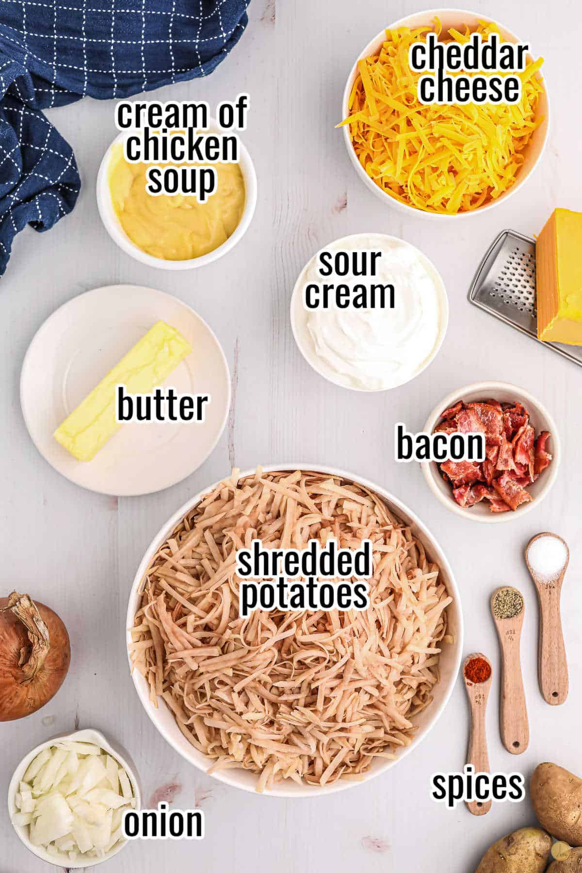 labeled ingredients for a recipe in individual bowls
