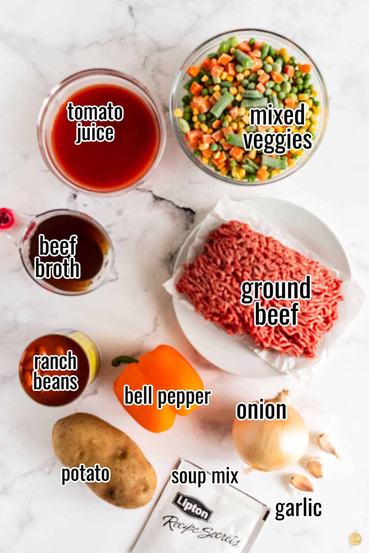 soup ingredients in bowls