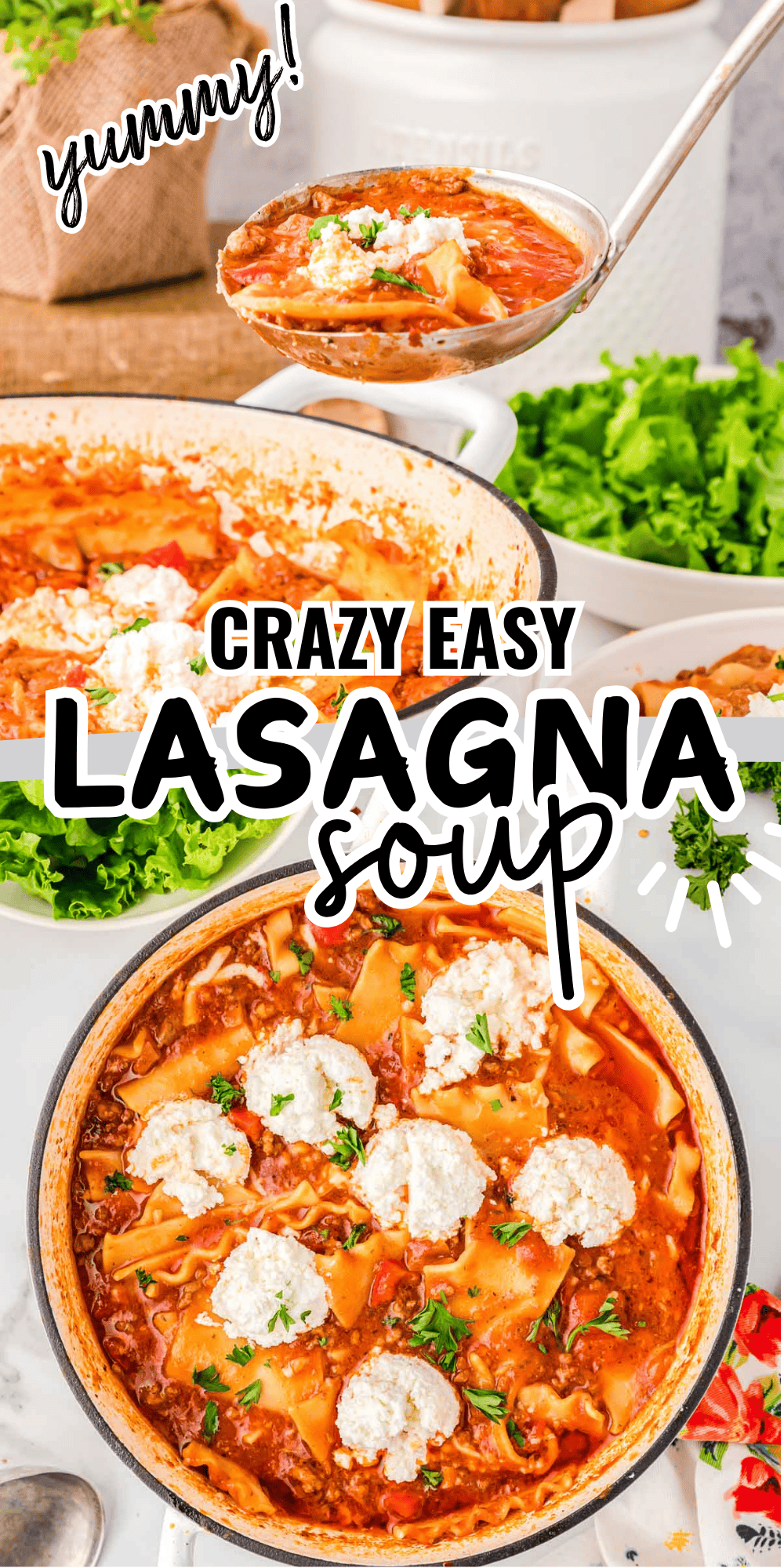collage of spicy lasagna soup pictures