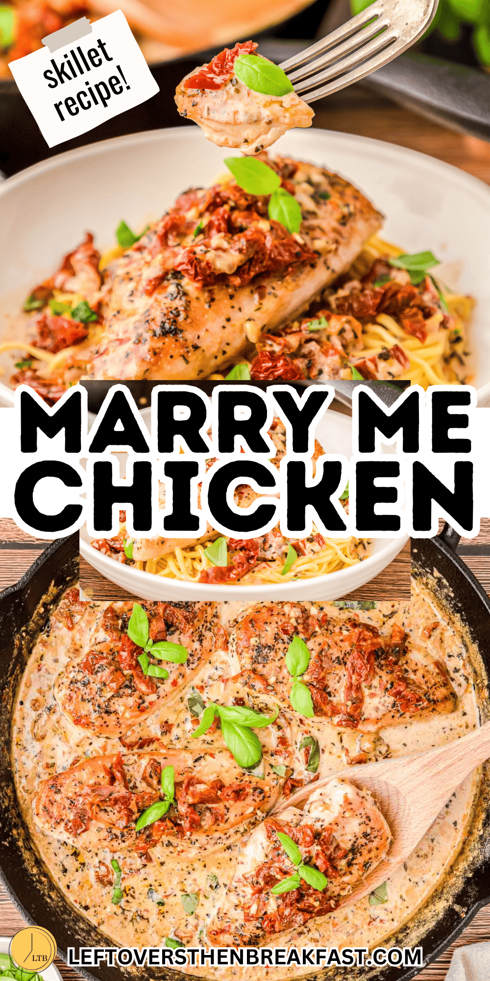 collage of skillet marry me chicken