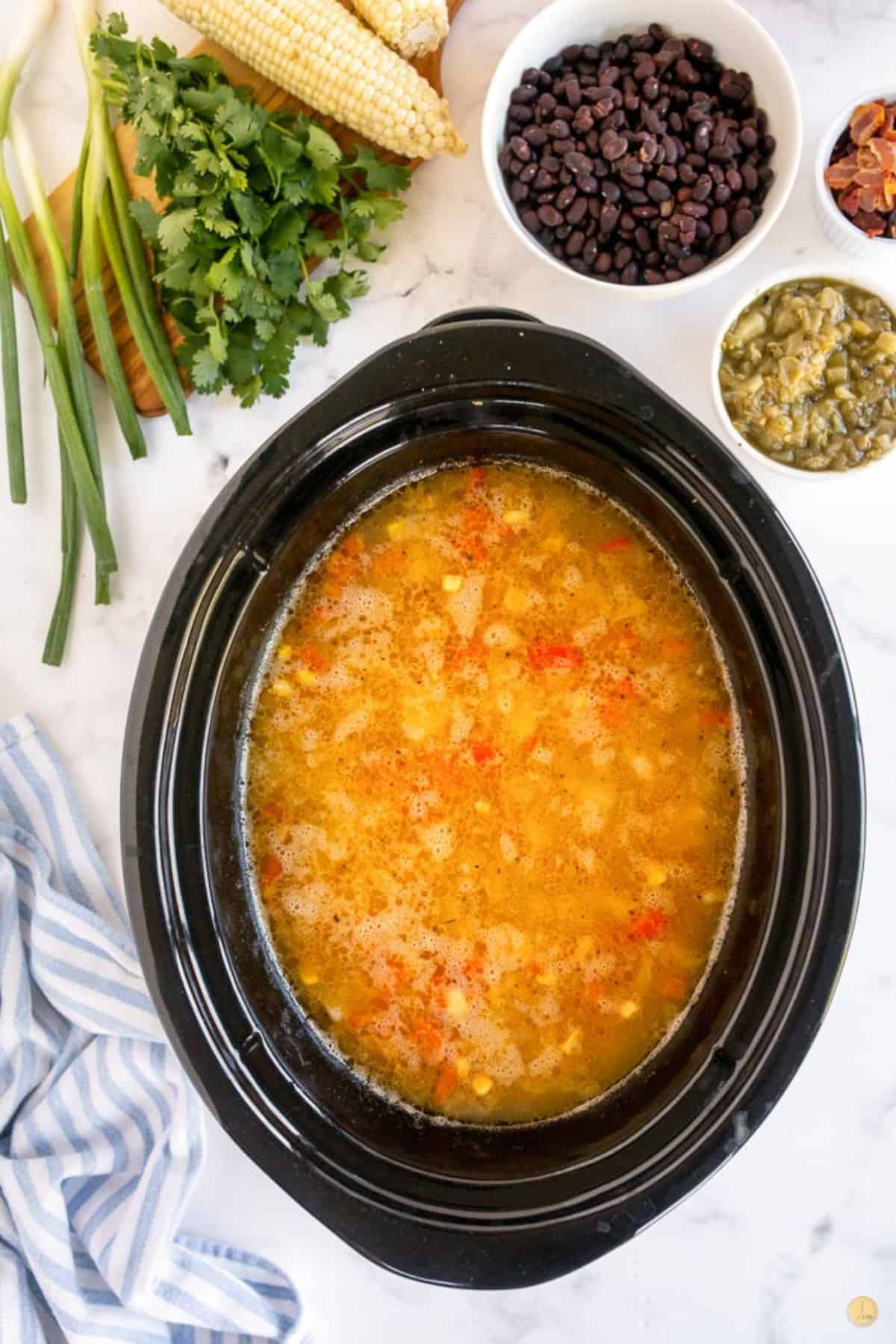 soup in a slow cooker bowl