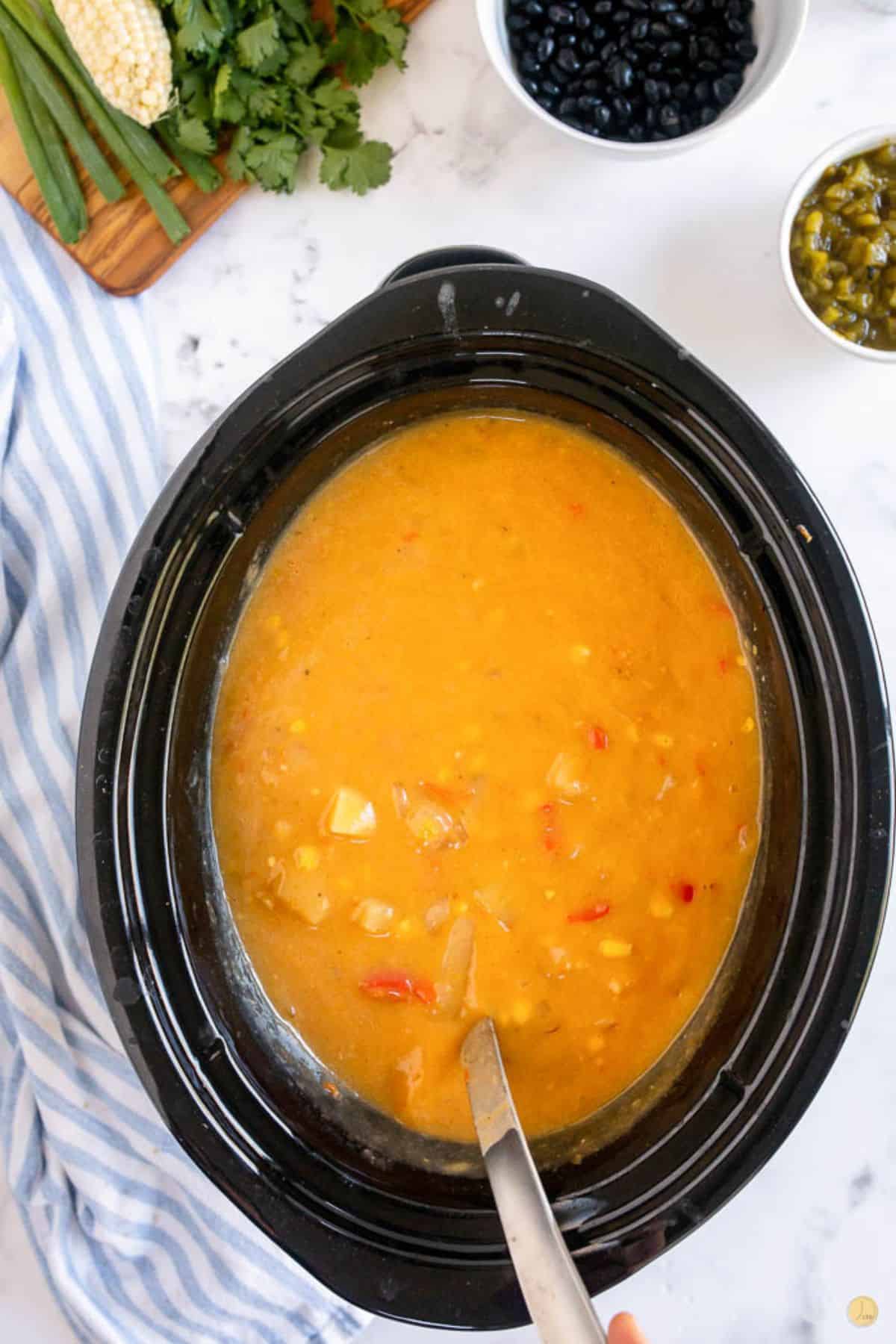 soup stirring in a crockpot