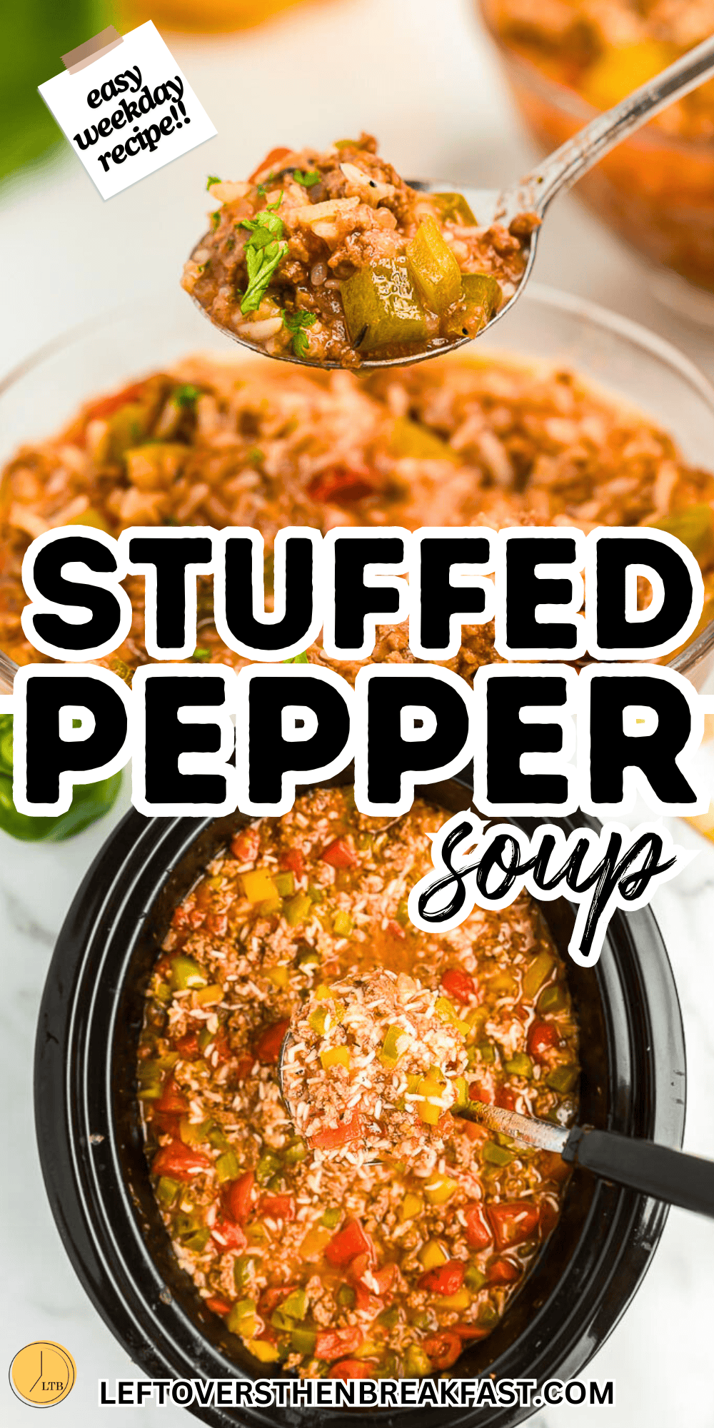 stuffed bell pepper soup pictures in a collage