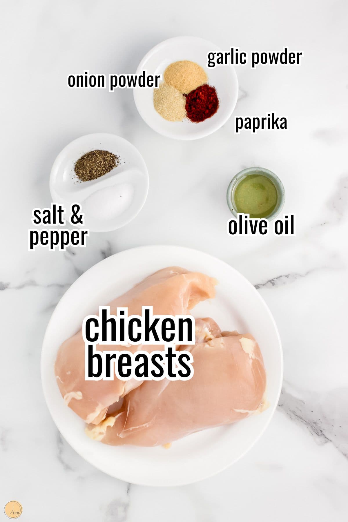 labeled ingredients for making chicken in an air fryer