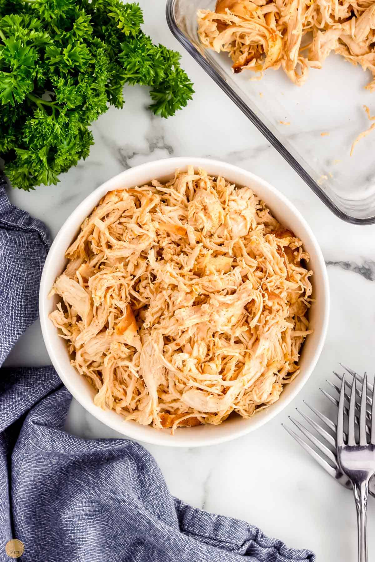 bowl of shredded chicken