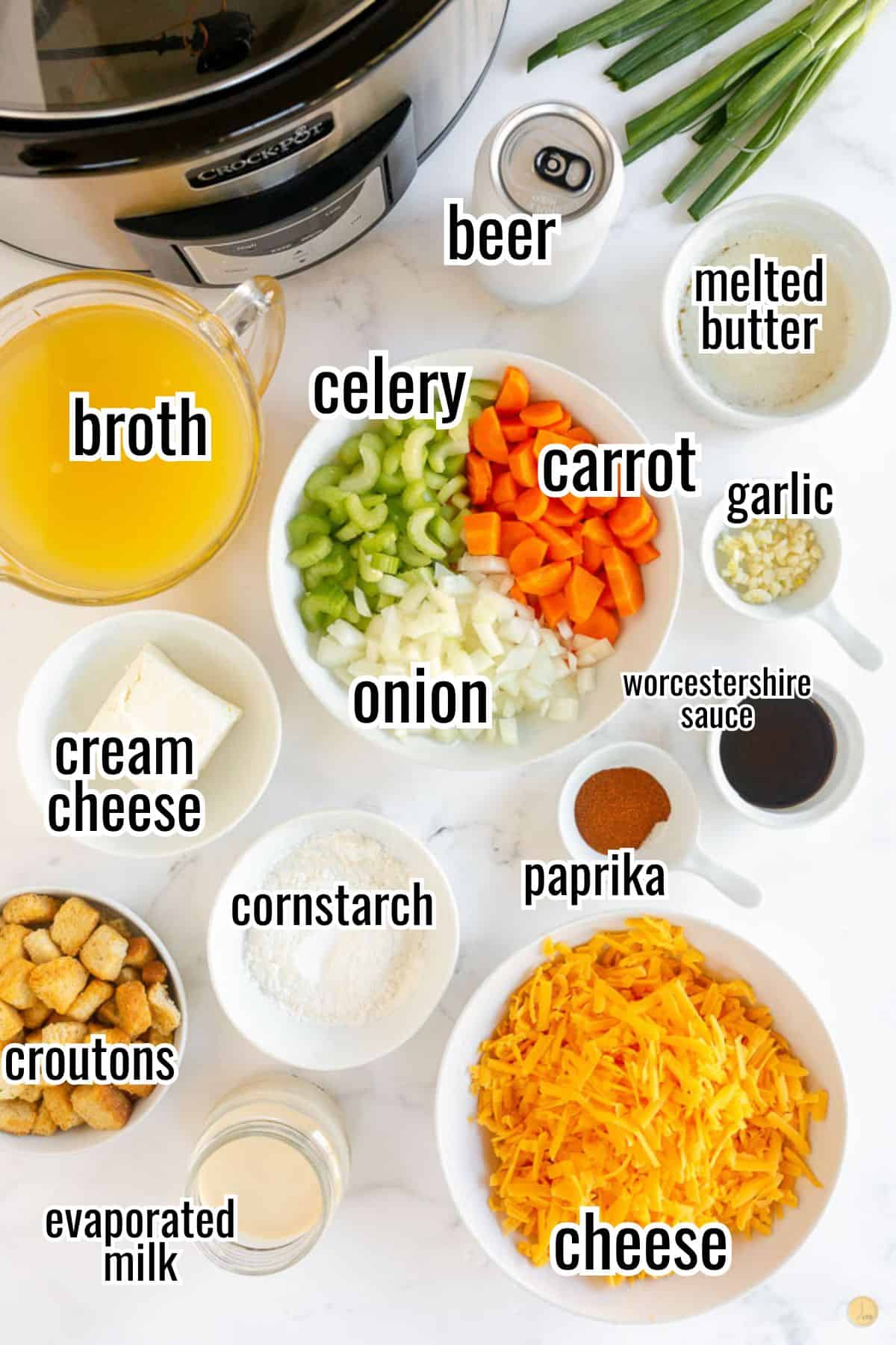 ingredients for soup in individual bowls