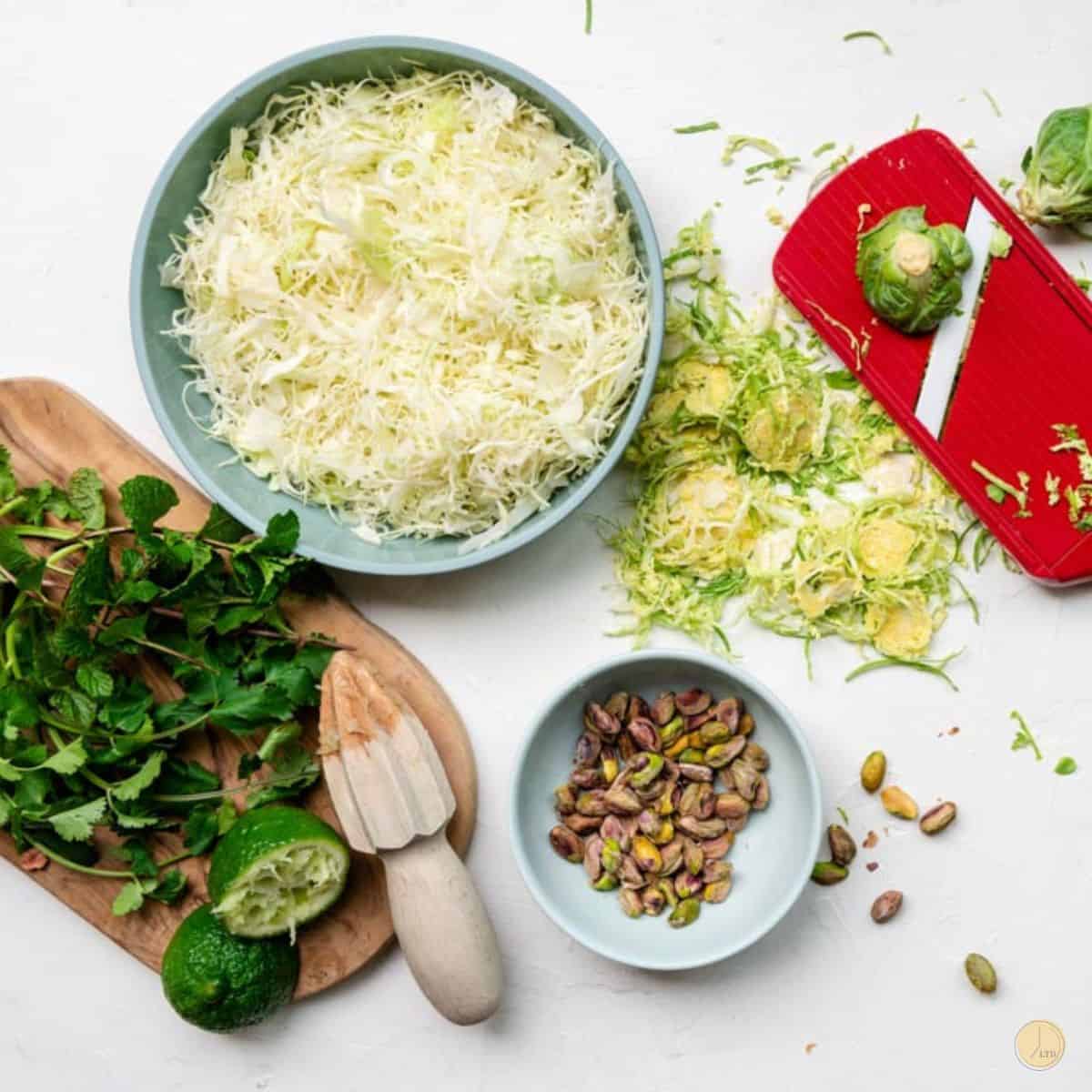 shaved sprouts and shelled pistachios