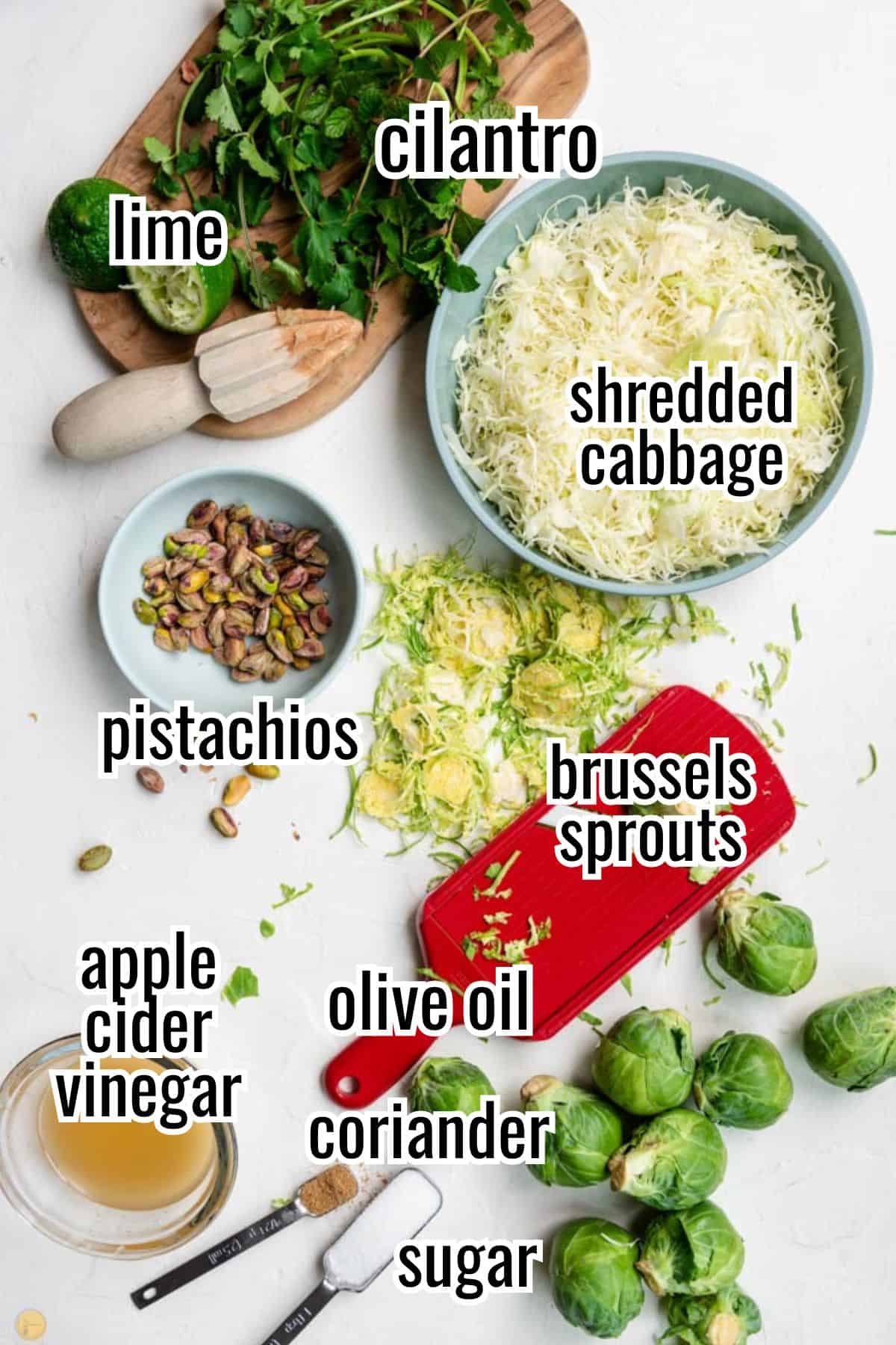 ingredients for slaw made with cabbage and brussels sprouts