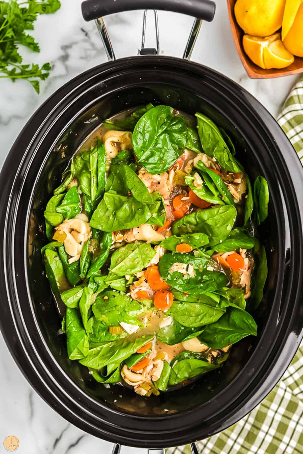 chicken soup with spinach in a crockpot