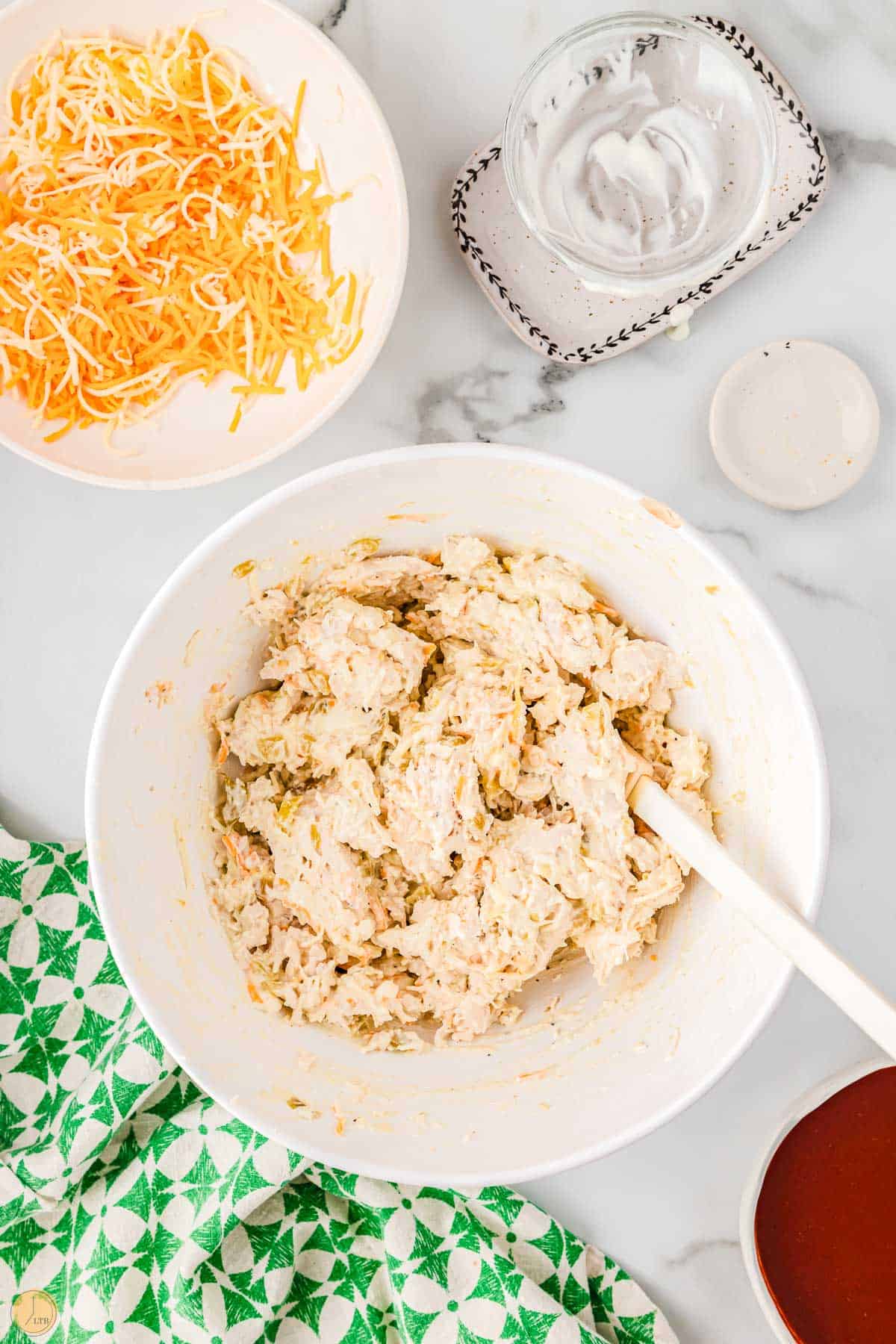 chicken cheese mixture in a bowl