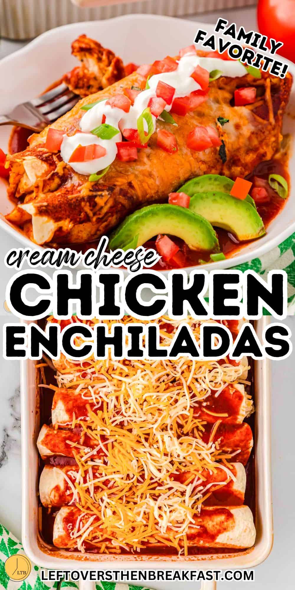 pinterest image with collage of chicken enchiladas