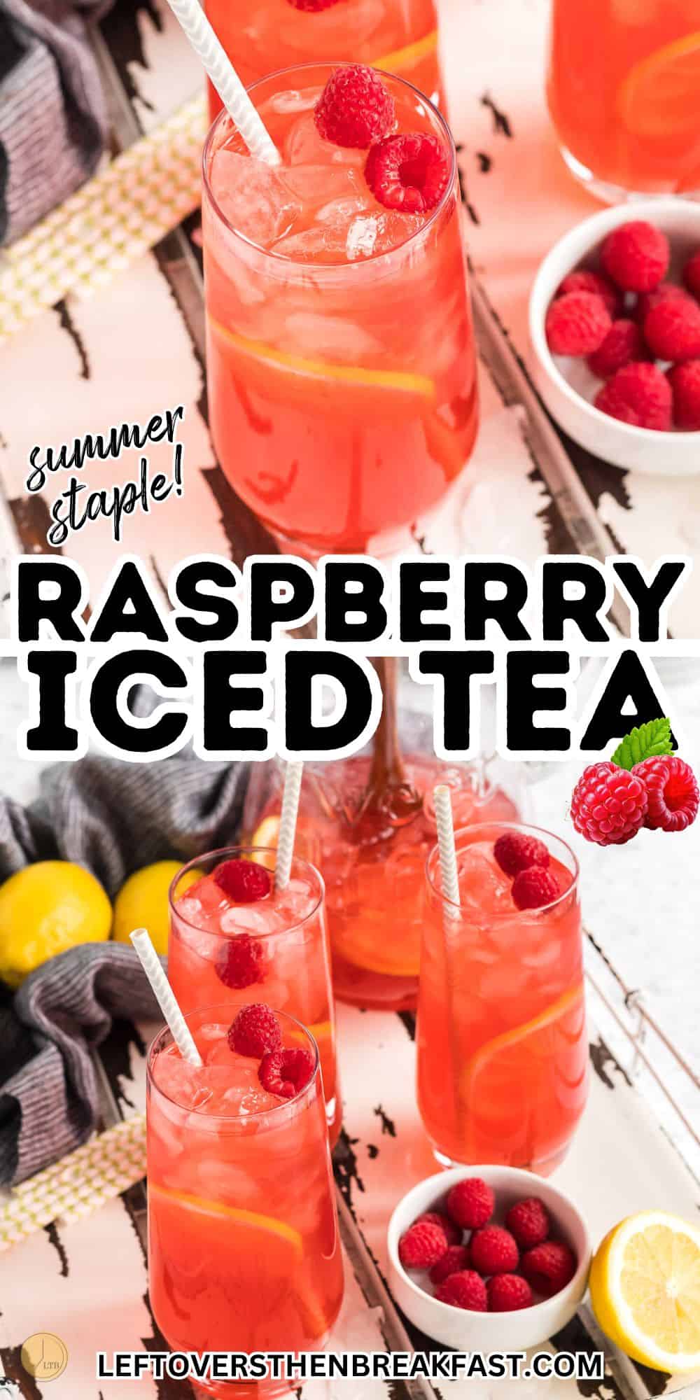 collage of raspberry iced tea pictures