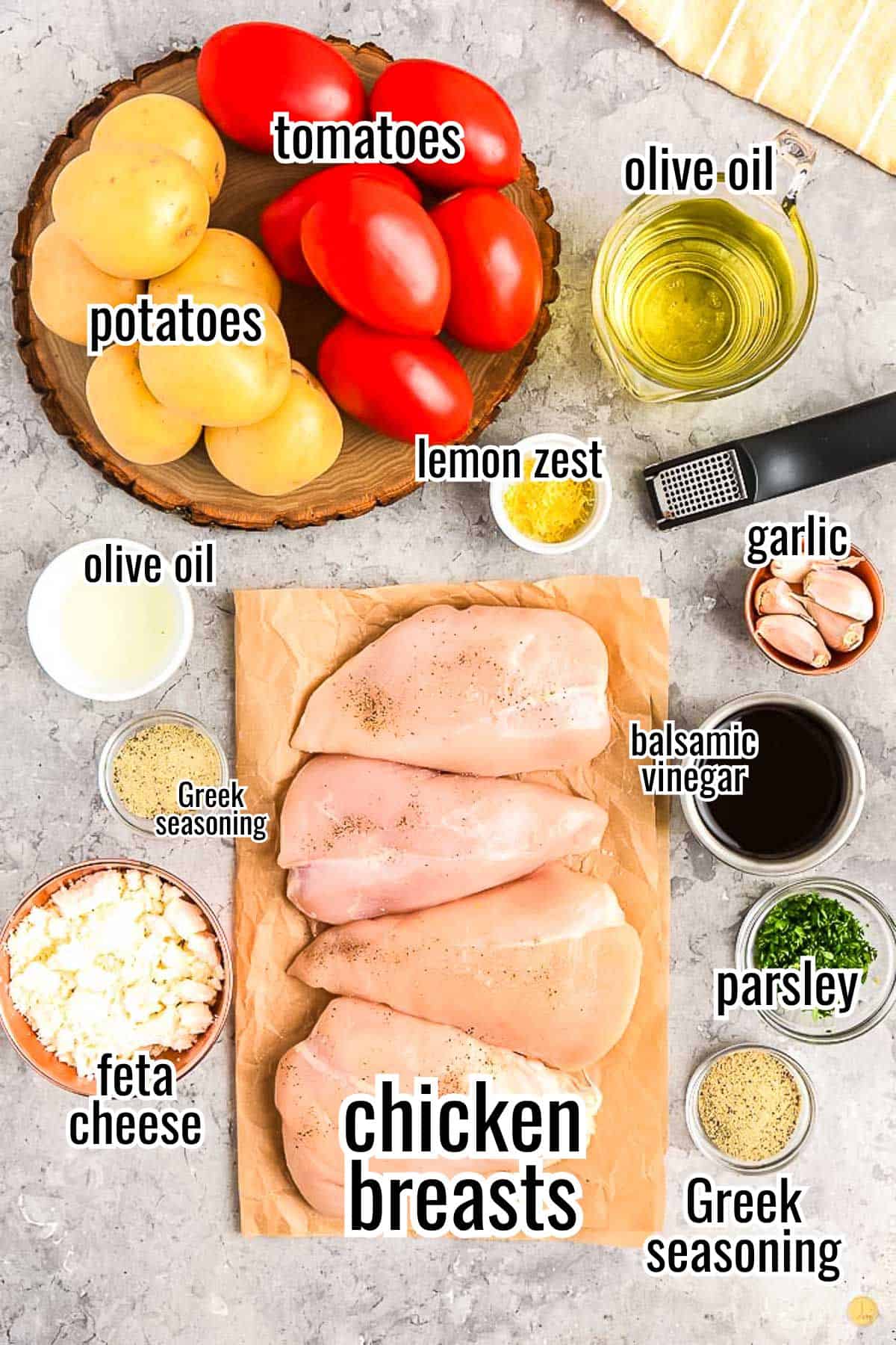 ingredients for sheet pan chicken with labels