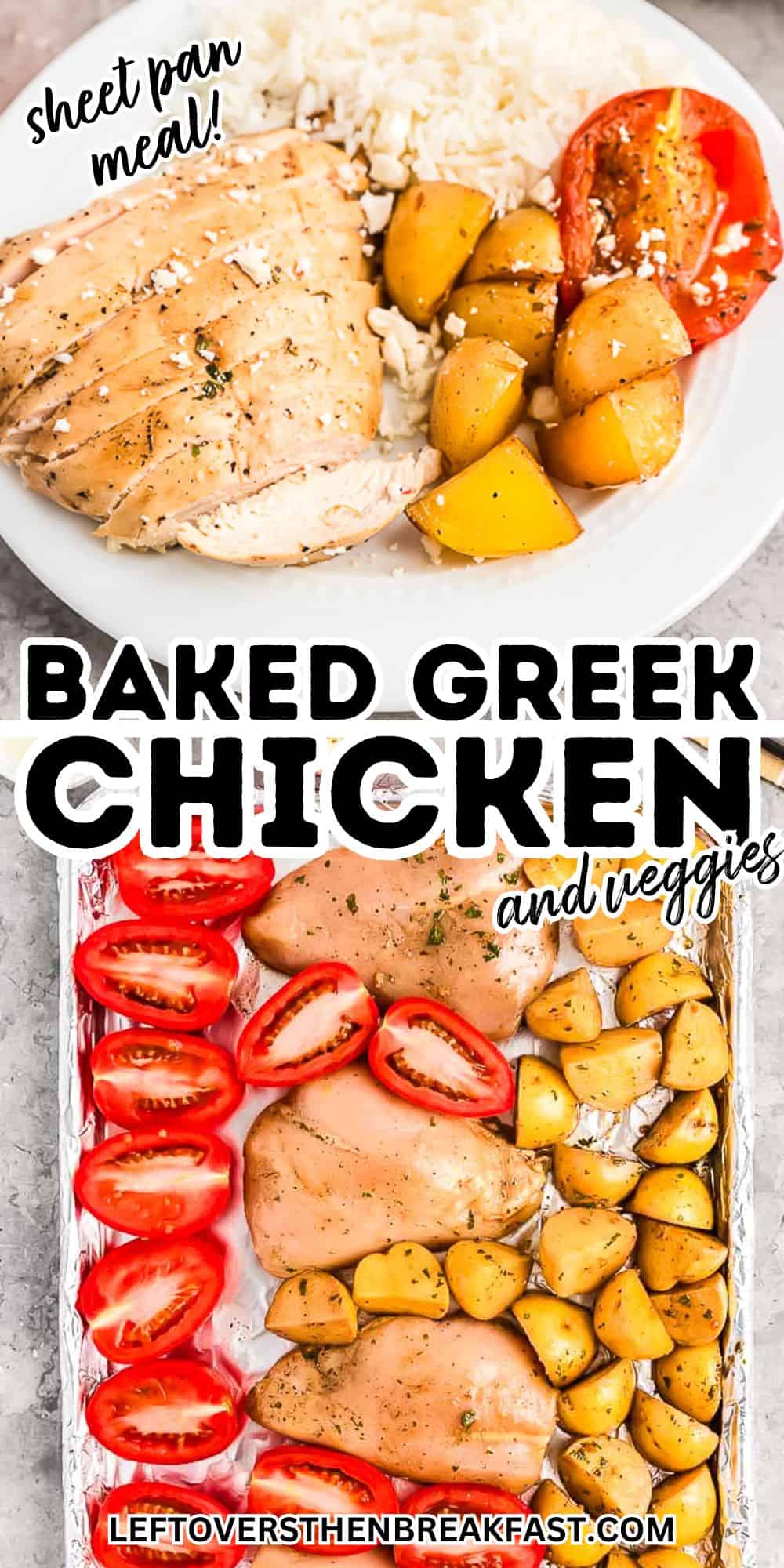 sheet pan baked Greek chicken pictures in a collage