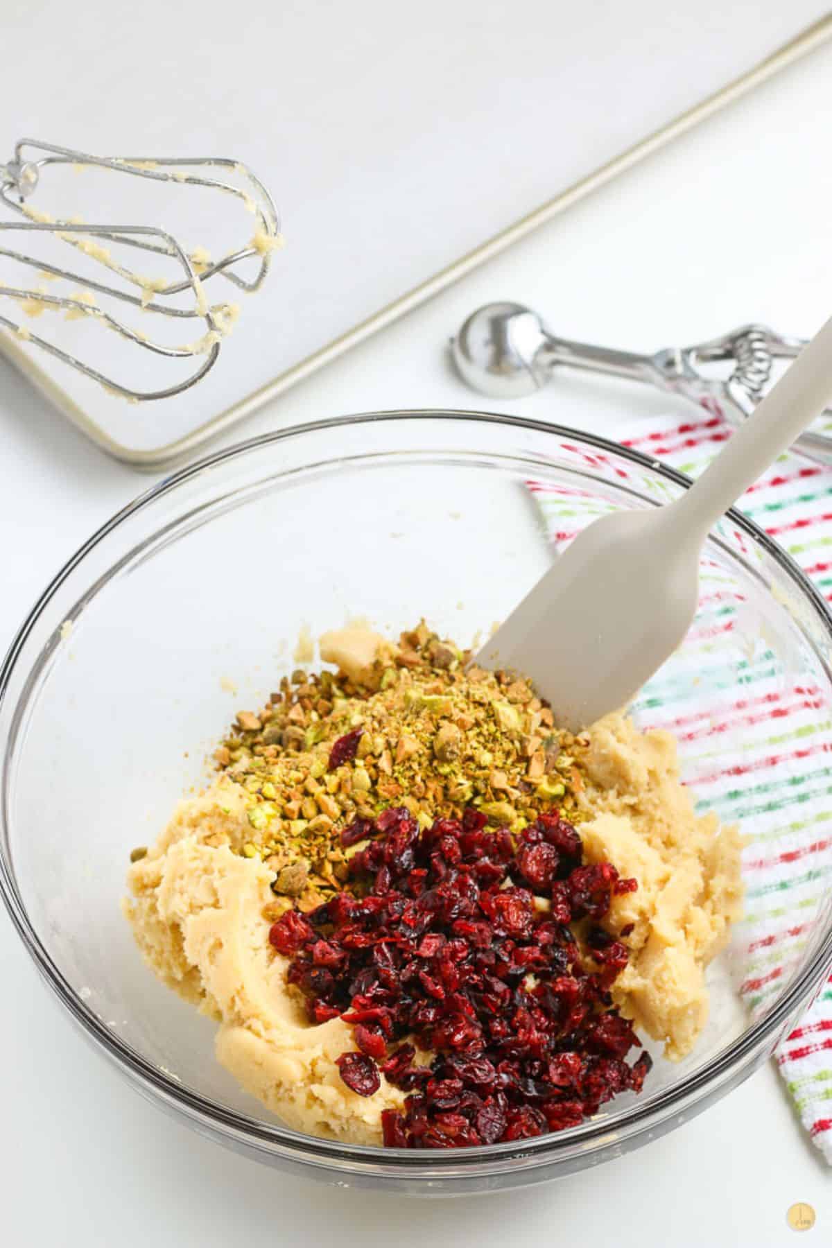 dough with cranberries and pistachios