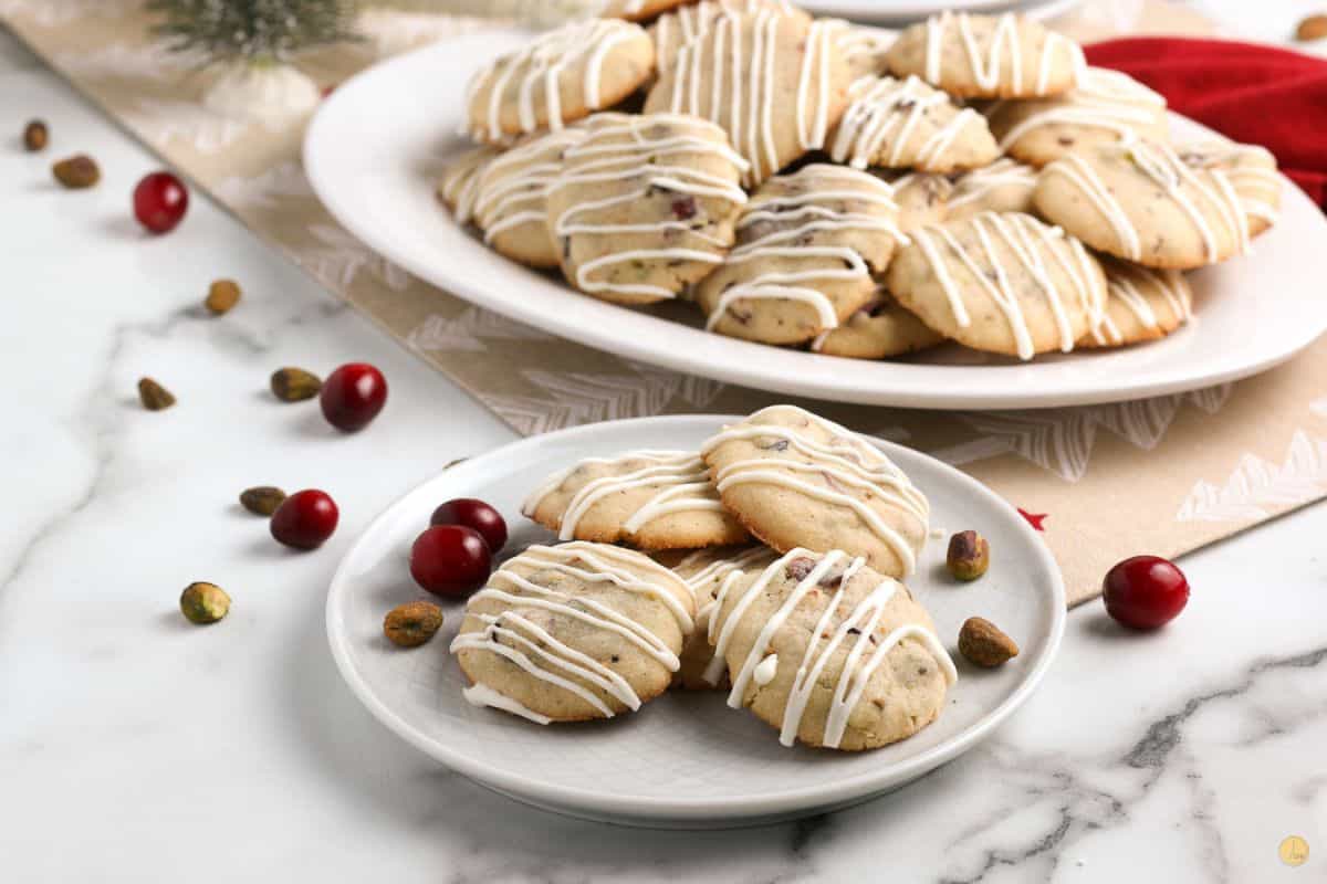 plate of cookies with cranberries nad pistachios