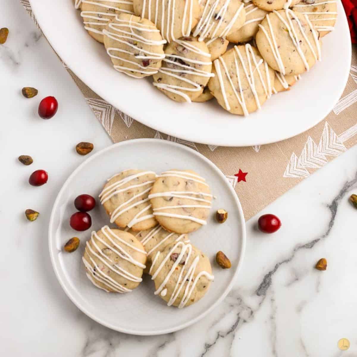 cranberry pistachio cookies on a plate