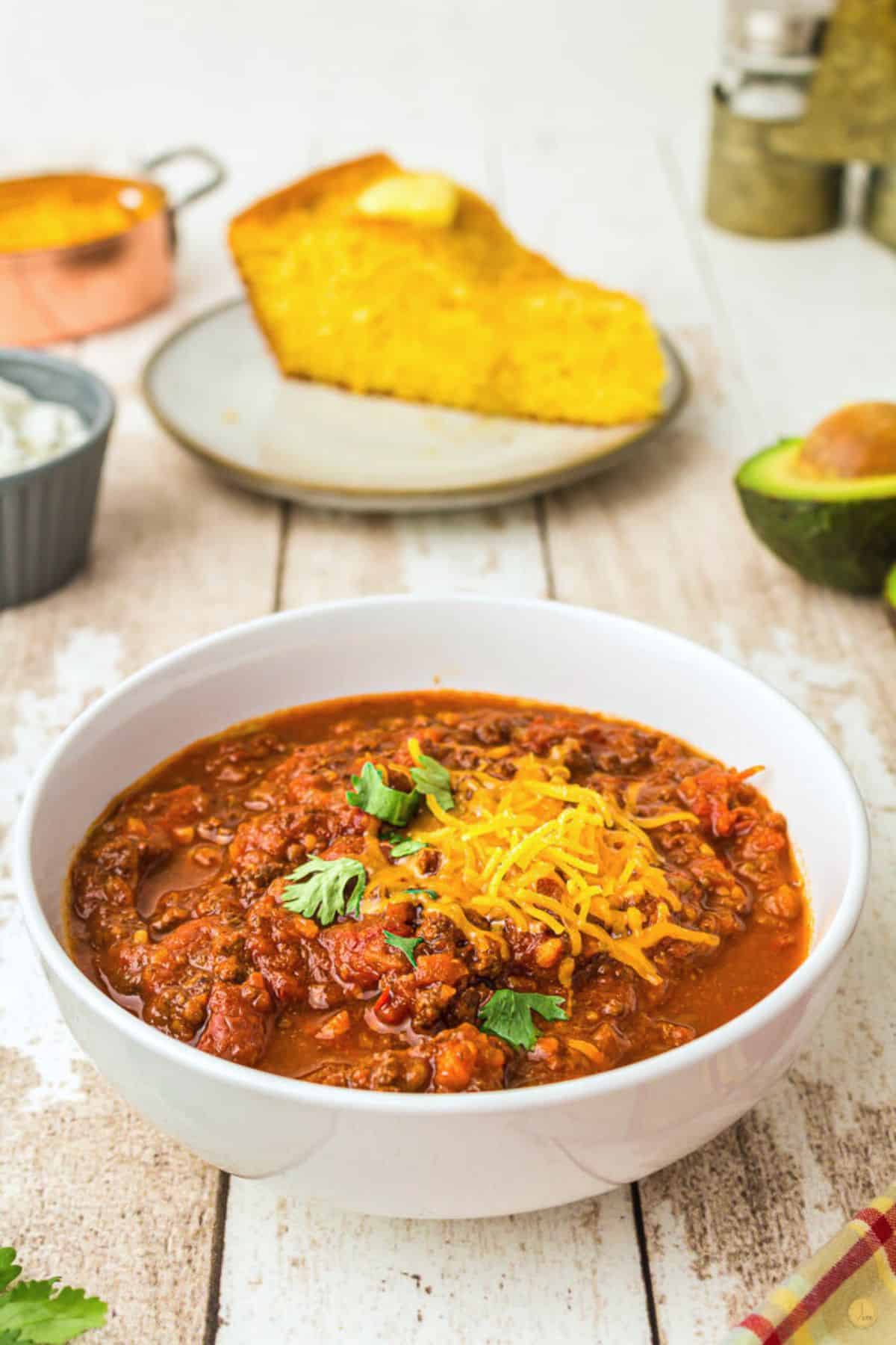 bowl of chili with cheese