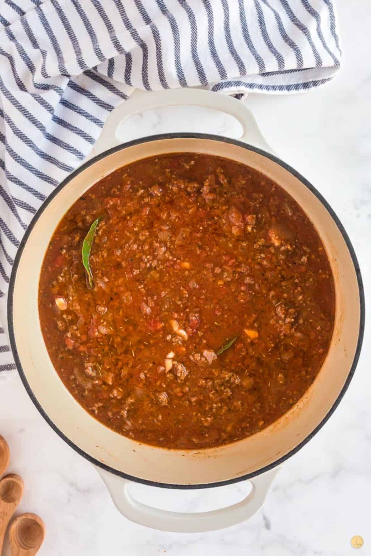 pot of meat sauce cooking