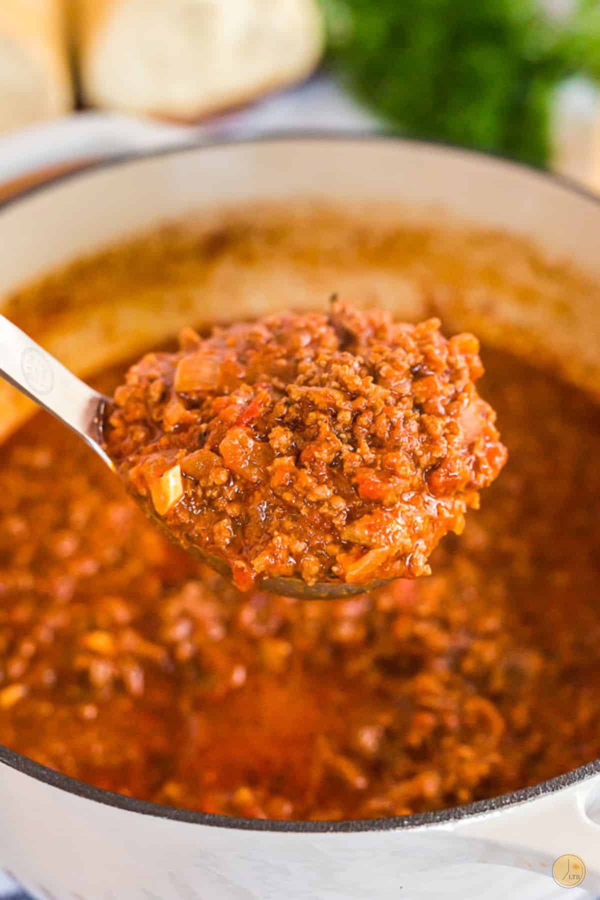 scoop of meat sauce