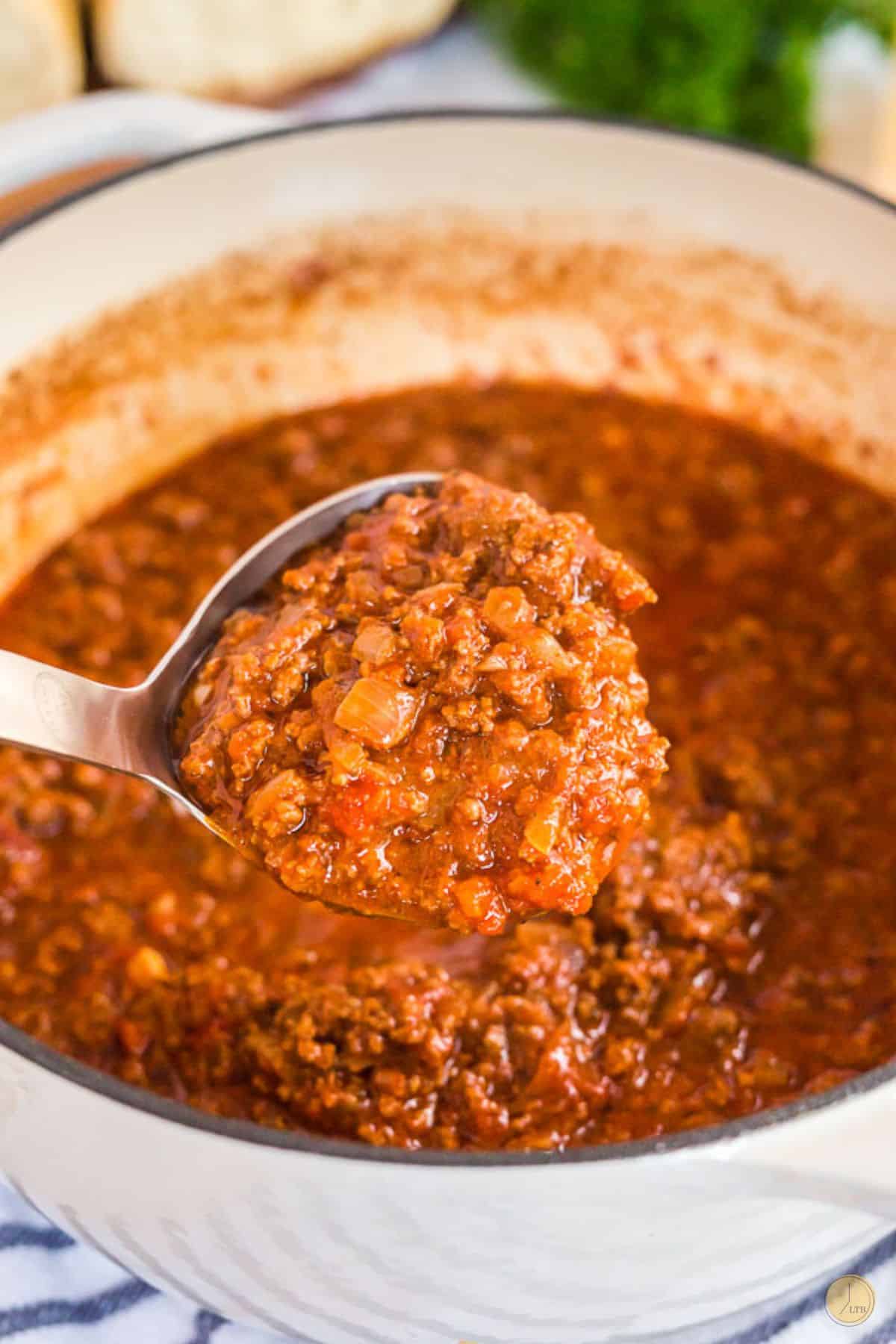 ladle of meat sauce