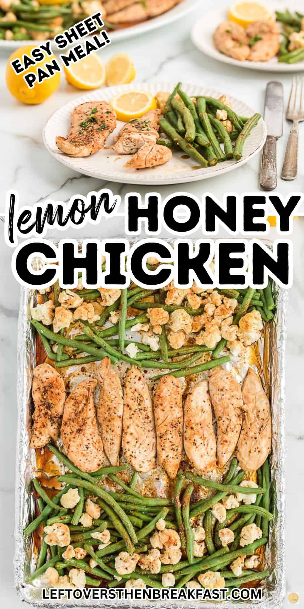 pinterest collage of lemon honey chicken sheet pan meal