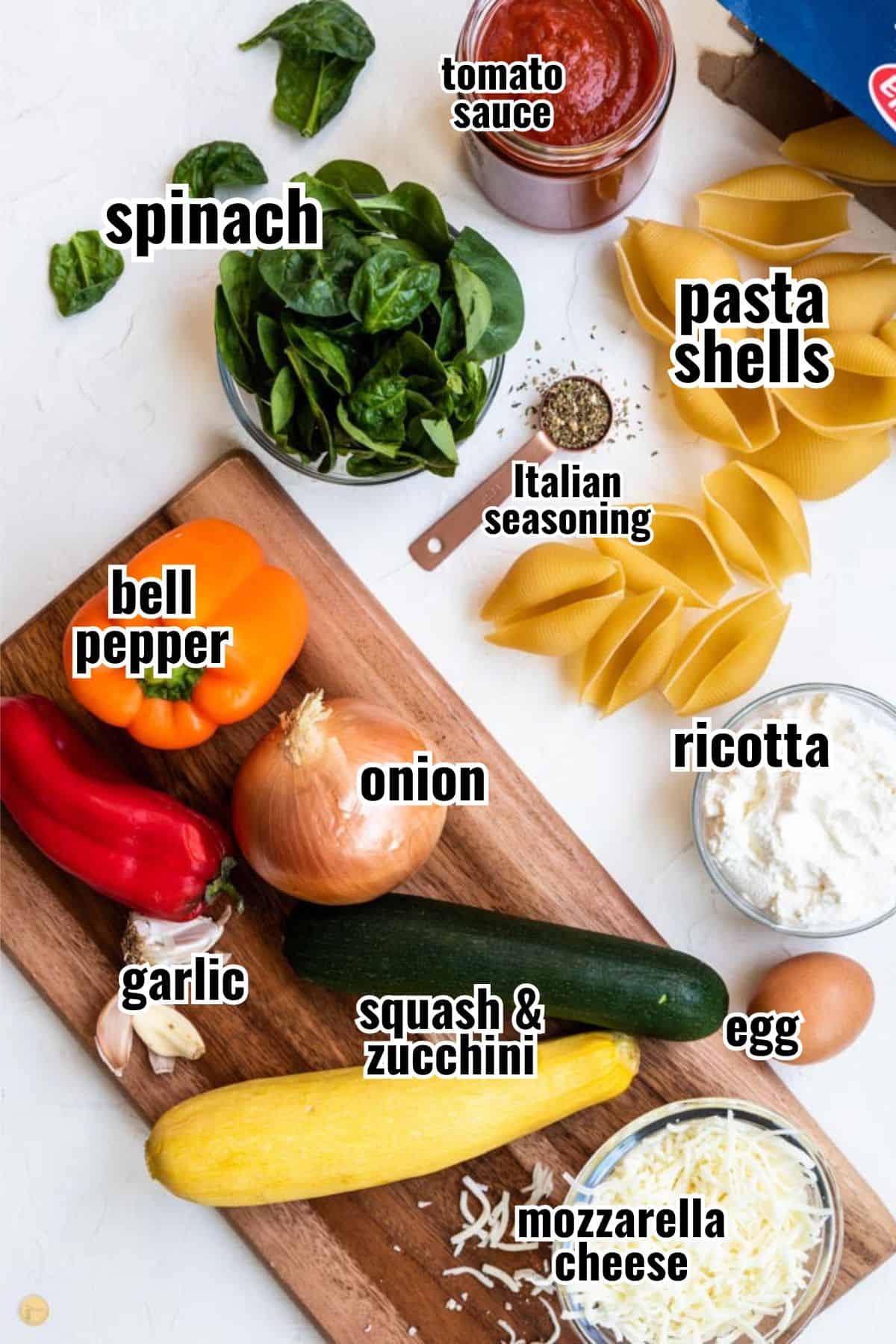 labeled ingredients for stuffed shells