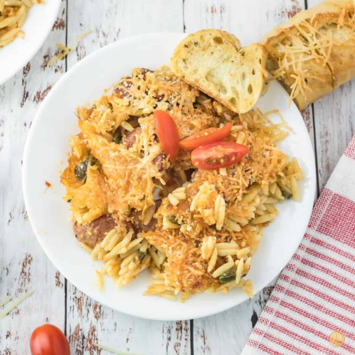 cajun orzo skillet on a plate