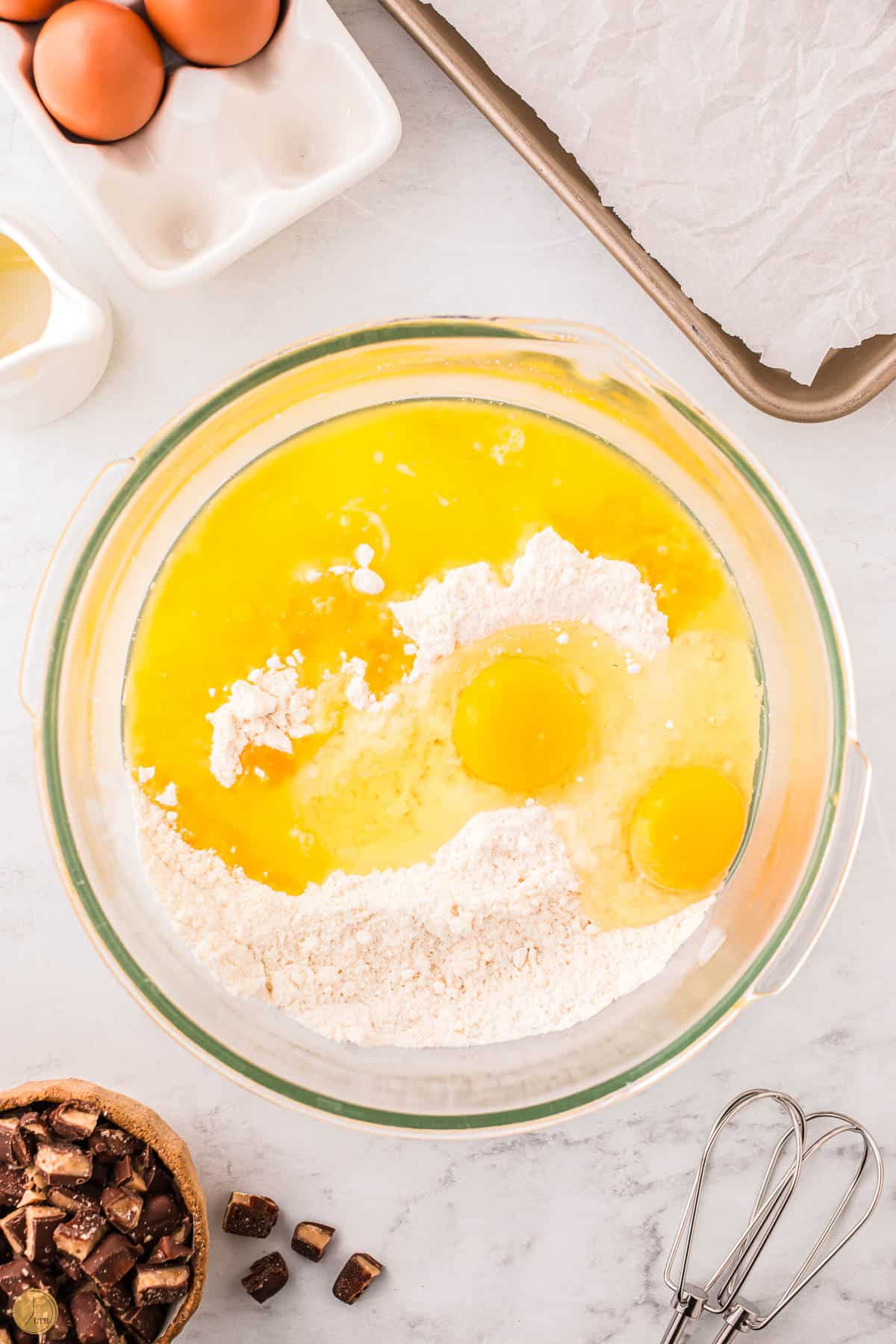 sugar cookie mix with melted butter and eggs