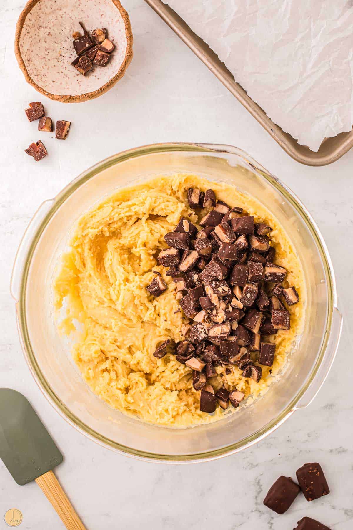 sugar cookie dough with toffee candy bar bits