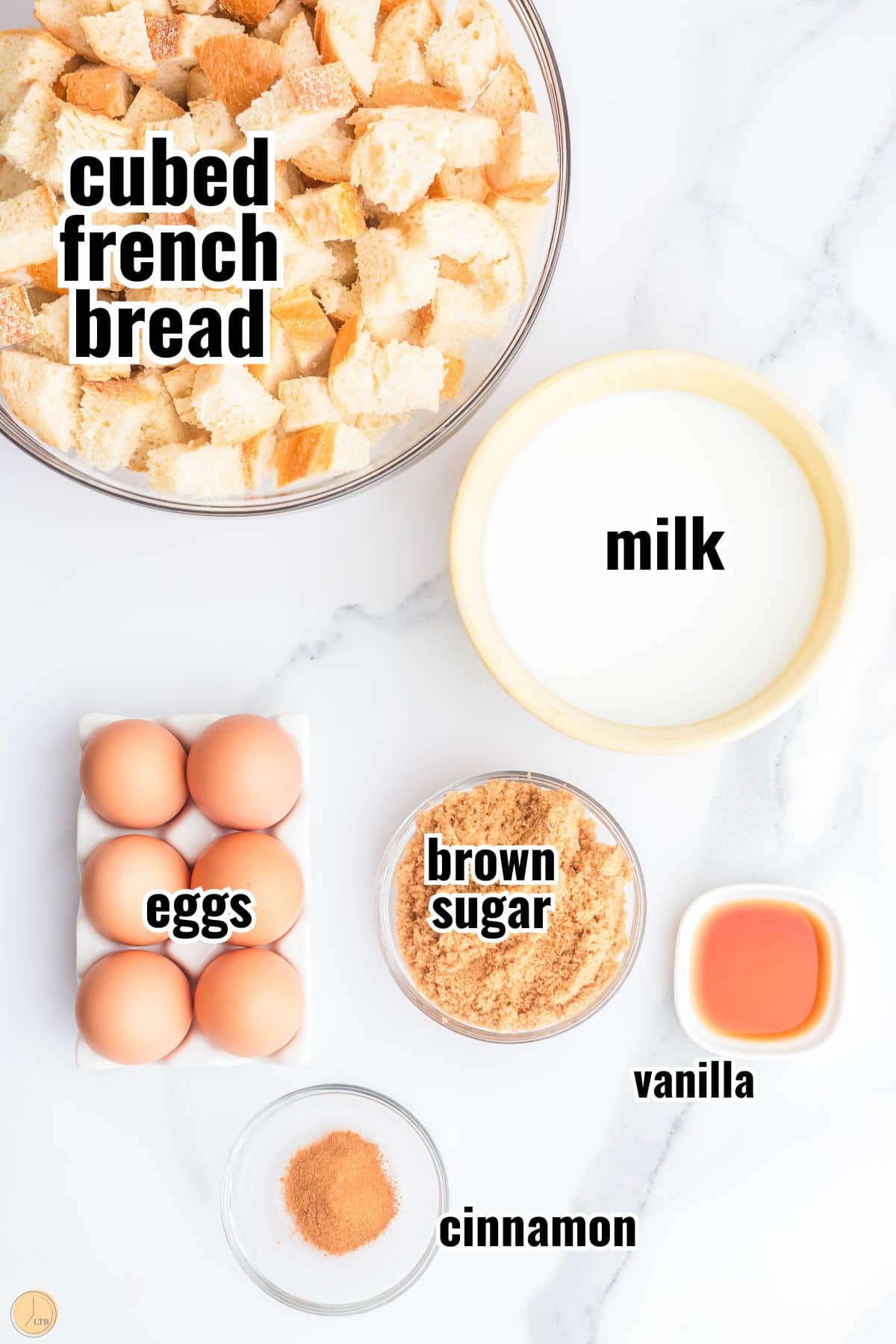 labeled ingredients for breakfast casserole